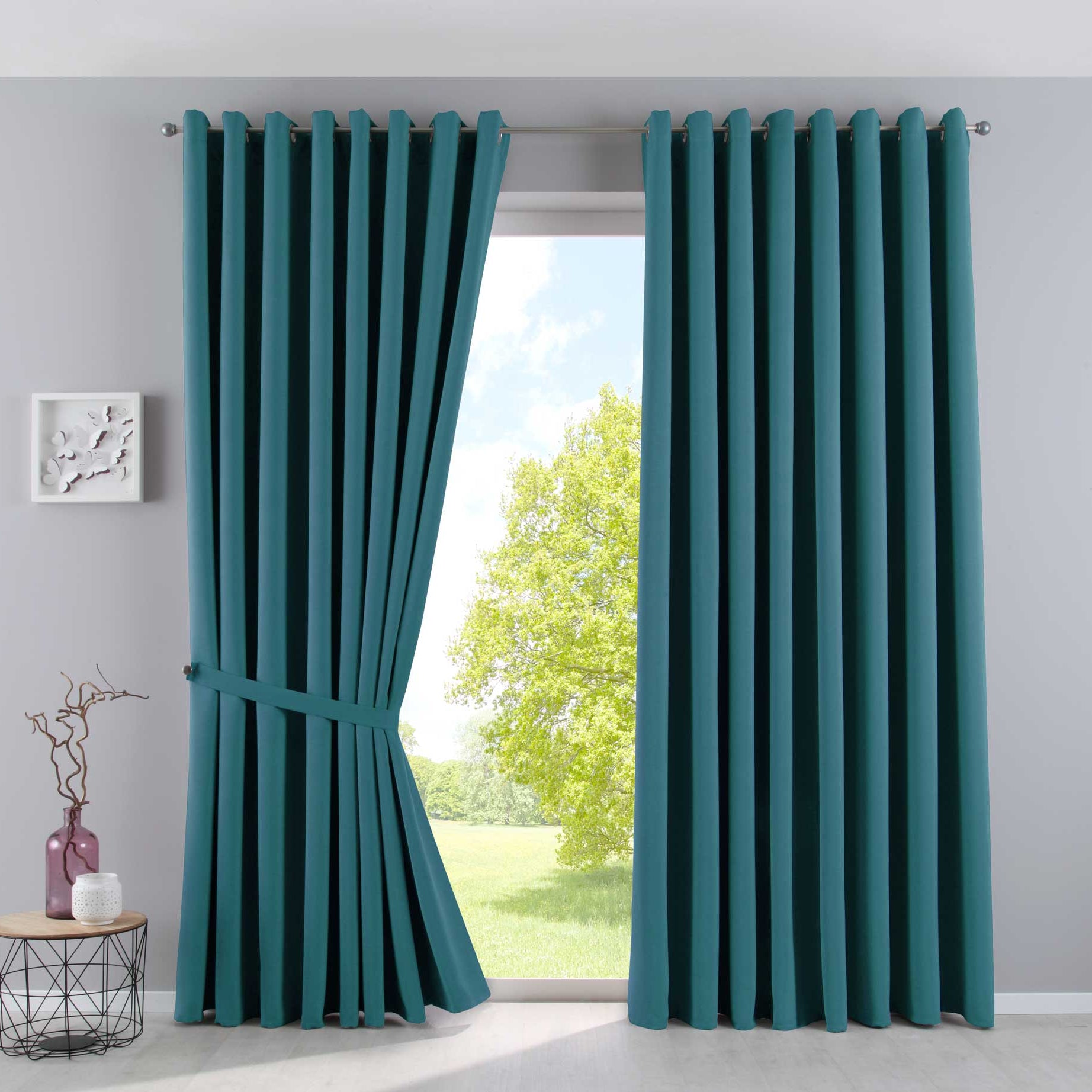 Vorhänge Blickdicht »NewYork« 2er-Pack Thermo-Gardinen Verdunkelungsvorhang Blackout Ösen schalldämmend UV-Schutz Raffhalter 201920600-2 Petrol HxB 225x295 cm Vorhang Set 201920600-2petrol-295 | Gardinenbox.de