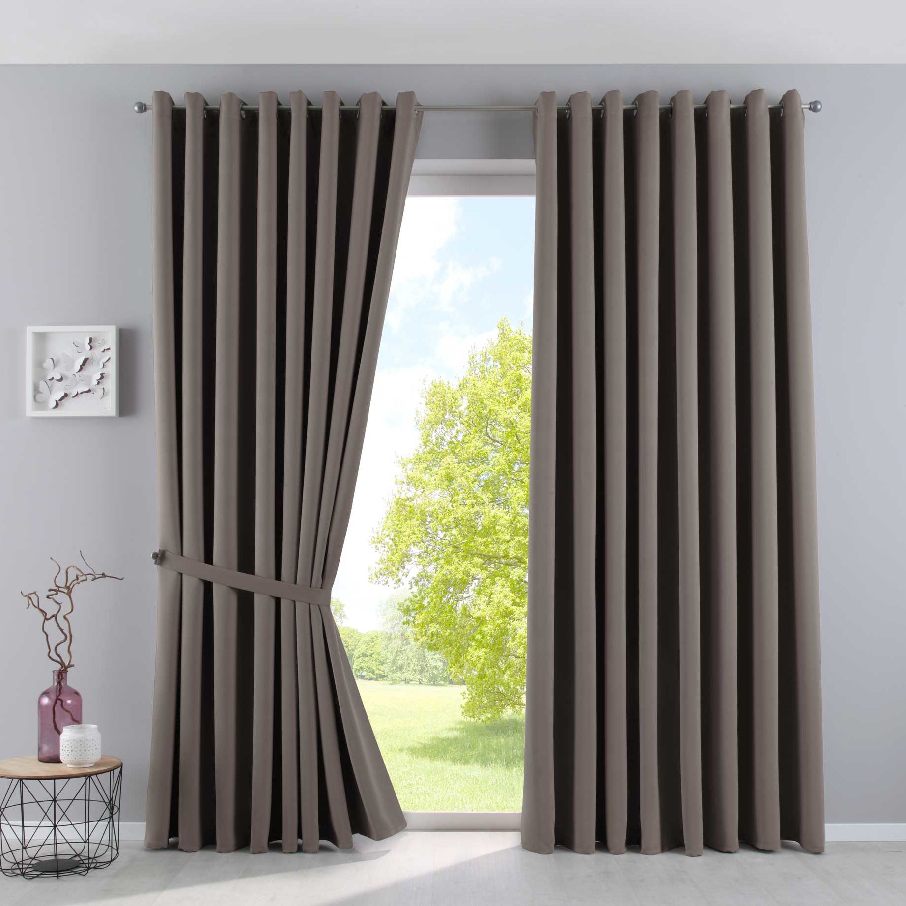 Vorhänge Blickdicht »NewYork« 2er-Pack Thermo-Gardinen Verdunkelungsvorhang Blackout Ösen schalldämmend UV-Schutz Raffhalter 201920600-2 Taupe HxB 225x295 cm Vorhang Set 201920600-2taupe-295 | Gardinenbox.de