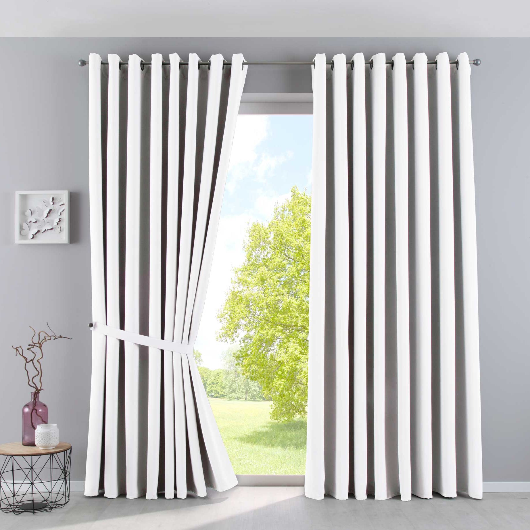 Vorhänge Blickdicht »NewYork« 2er-Pack Thermo-Gardinen Verdunkelungsvorhang Blackout Ösen schalldämmend UV-Schutz Raffhalter 201920600-2 Weiß HxB 225x295 cm Vorhang Set 201920600-2weiss-295 | Gardinenbox.de