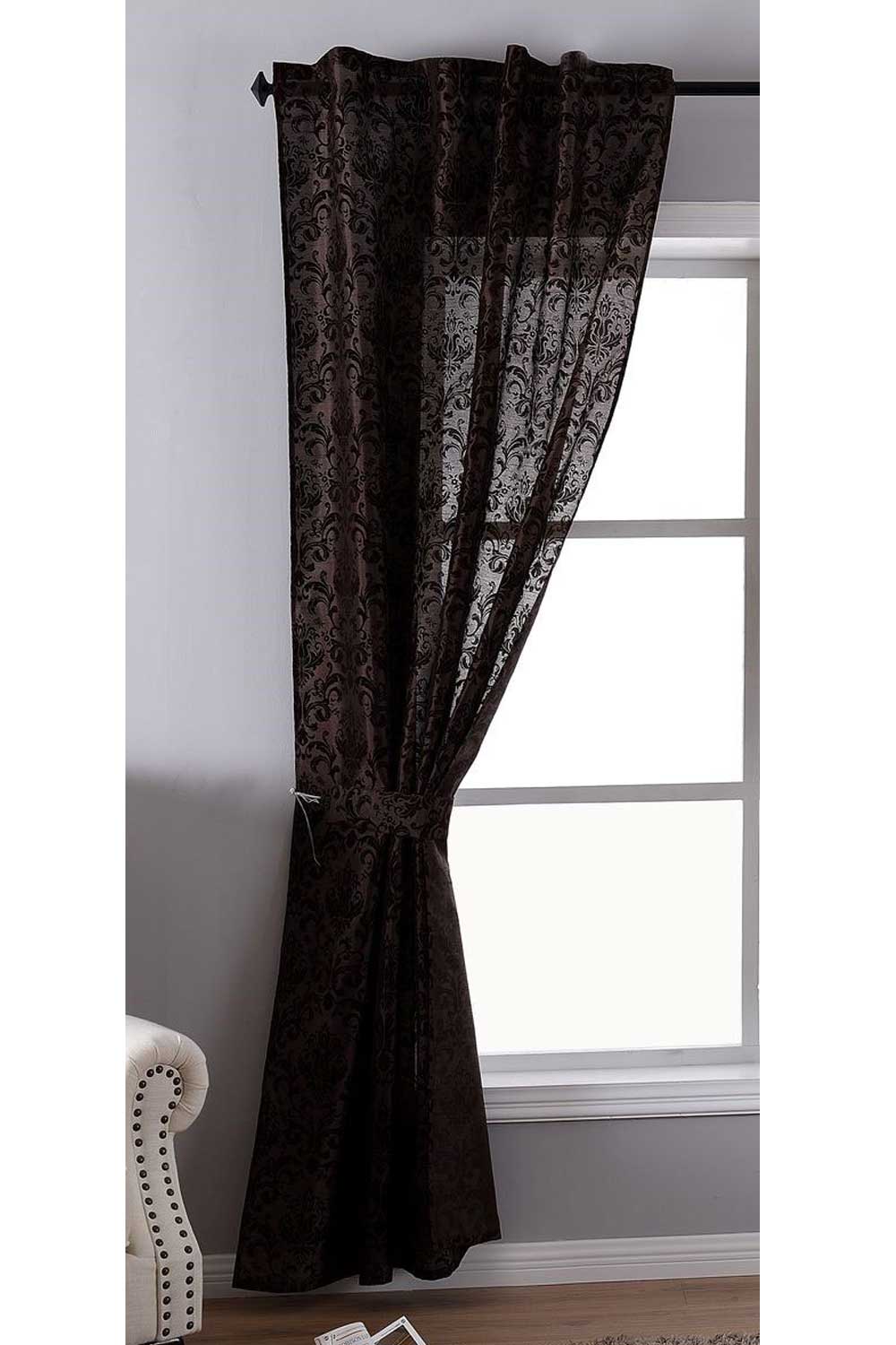 Vorhang Wildseide Optik blickdicht Flockfasern Deko gemustert, blickdicht mit verdecktem Schlaufenband 20200-20210 Braun Barock 1er Set HxB 245x140 cm Vorhang 20200-20210braun_barock | Gardinenbox.de