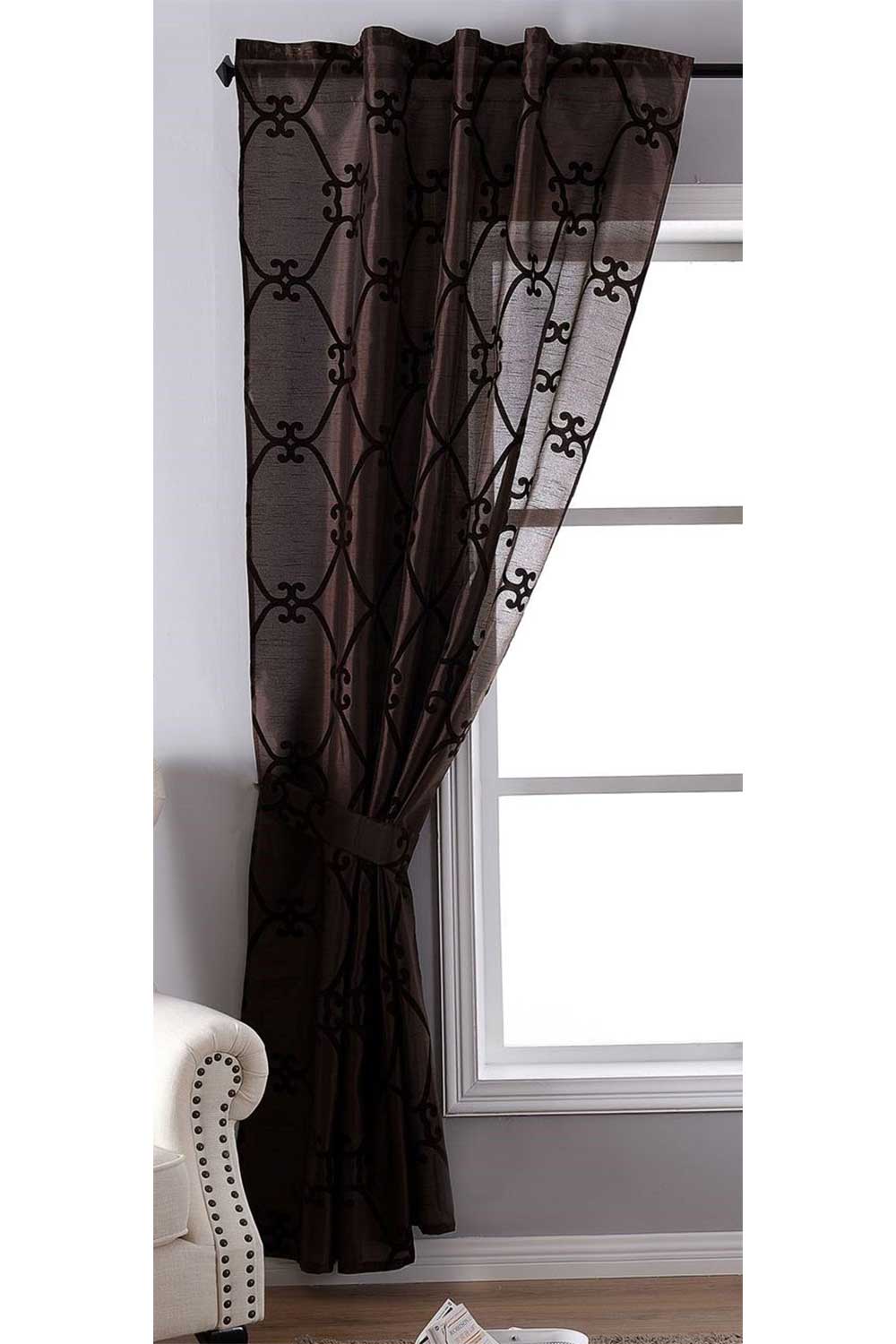 Vorhang Wildseide Optik blickdicht Flockfasern Deko gemustert, blickdicht mit verdecktem Schlaufenband 20200-20210 Braun Florentiner 1er Set HxB 245x140 cm Vorhang 20200-20210braun_florentiner | Gardinenbox.de