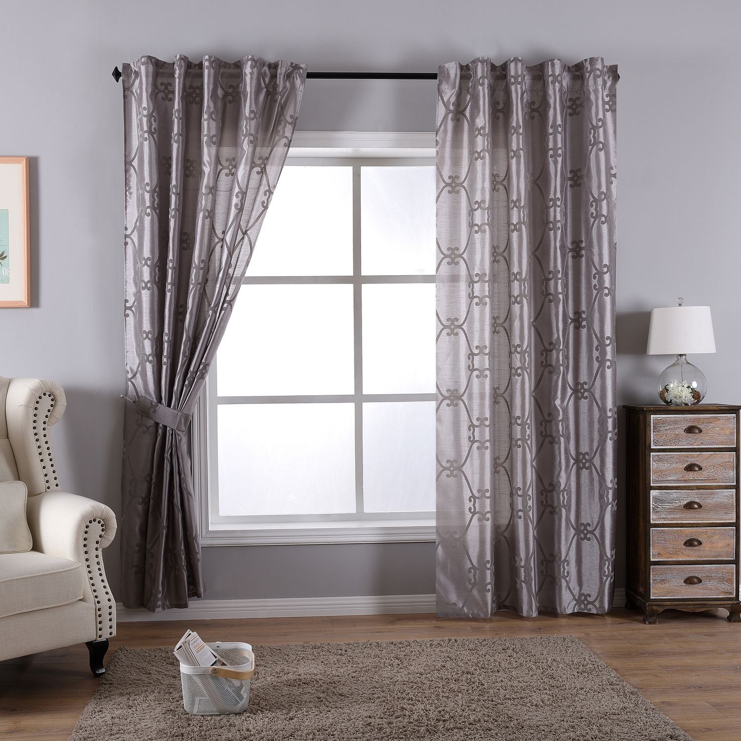 Vorhang Wildseide Optik blickdicht Flockfasern Deko gemustert, blickdicht mit verdecktem Schlaufenband 20200-20210 Grau Florentiner 2er Set HxB 245x140 cm Vorhang 20200-20210grau_florentiner-2er | Gardinenbox.de