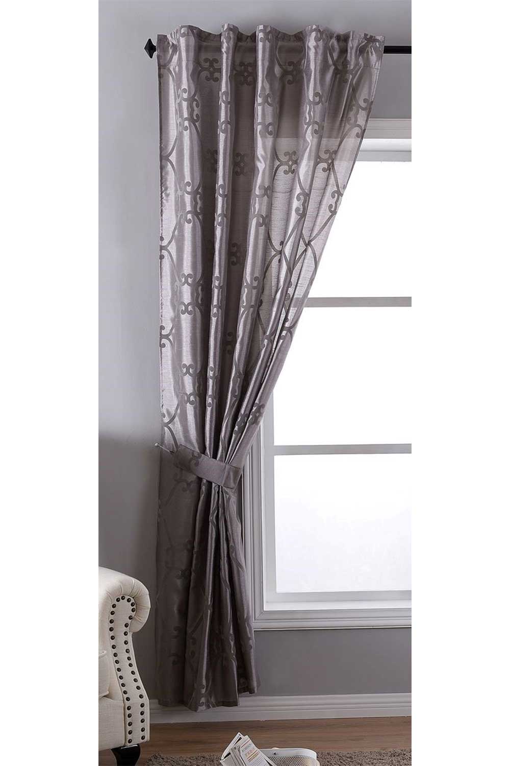 Vorhang Wildseide Optik blickdicht Flockfasern Deko gemustert, blickdicht mit verdecktem Schlaufenband 20200-20210 Grau Florentiner 1er Set HxB 245x140 cm Vorhang 20200-20210grau_florentiner | Gardinenbox.de