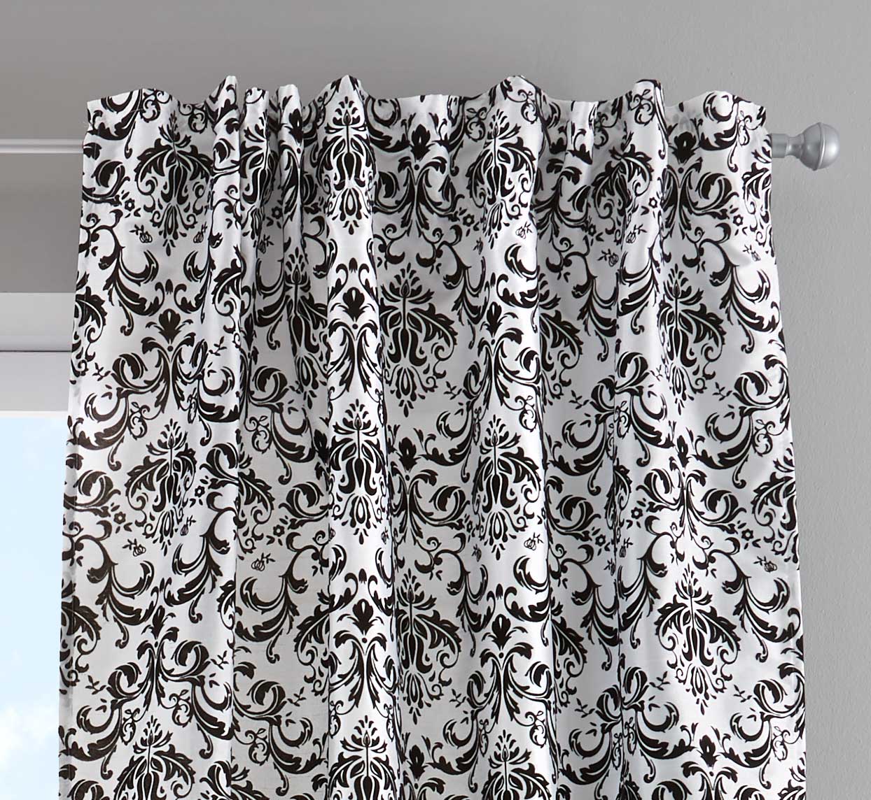 Vorhang Wildseide Optik blickdicht Flockfasern Deko gemustert, blickdicht mit verdecktem Schlaufenband 20200-20210 Vorhang 20200weiss_schwarz_3-_1 | Gardinenbox.de