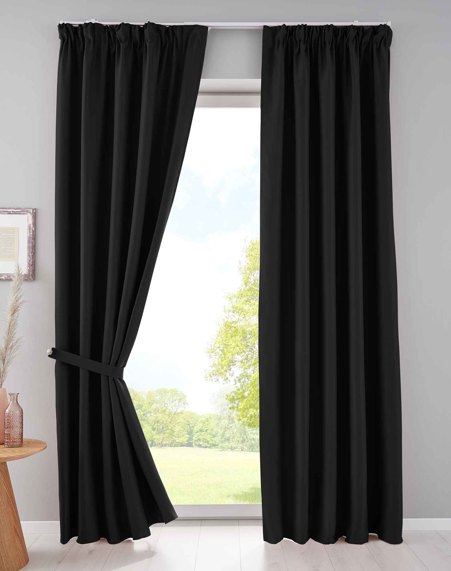 2er Set Verdunkelungsvorhänge Blickdicht »NewYork« verdeckte Schlaufen Thermo-Gardine Blackout schalldämmend Kräuselband 202020610-2 Schwarz HxB 245x140 cm Vorhang Set 202020610-2schwarz_f4a70439-b34c-43ae-afc0-923820c91650 | Gardinenbox.de