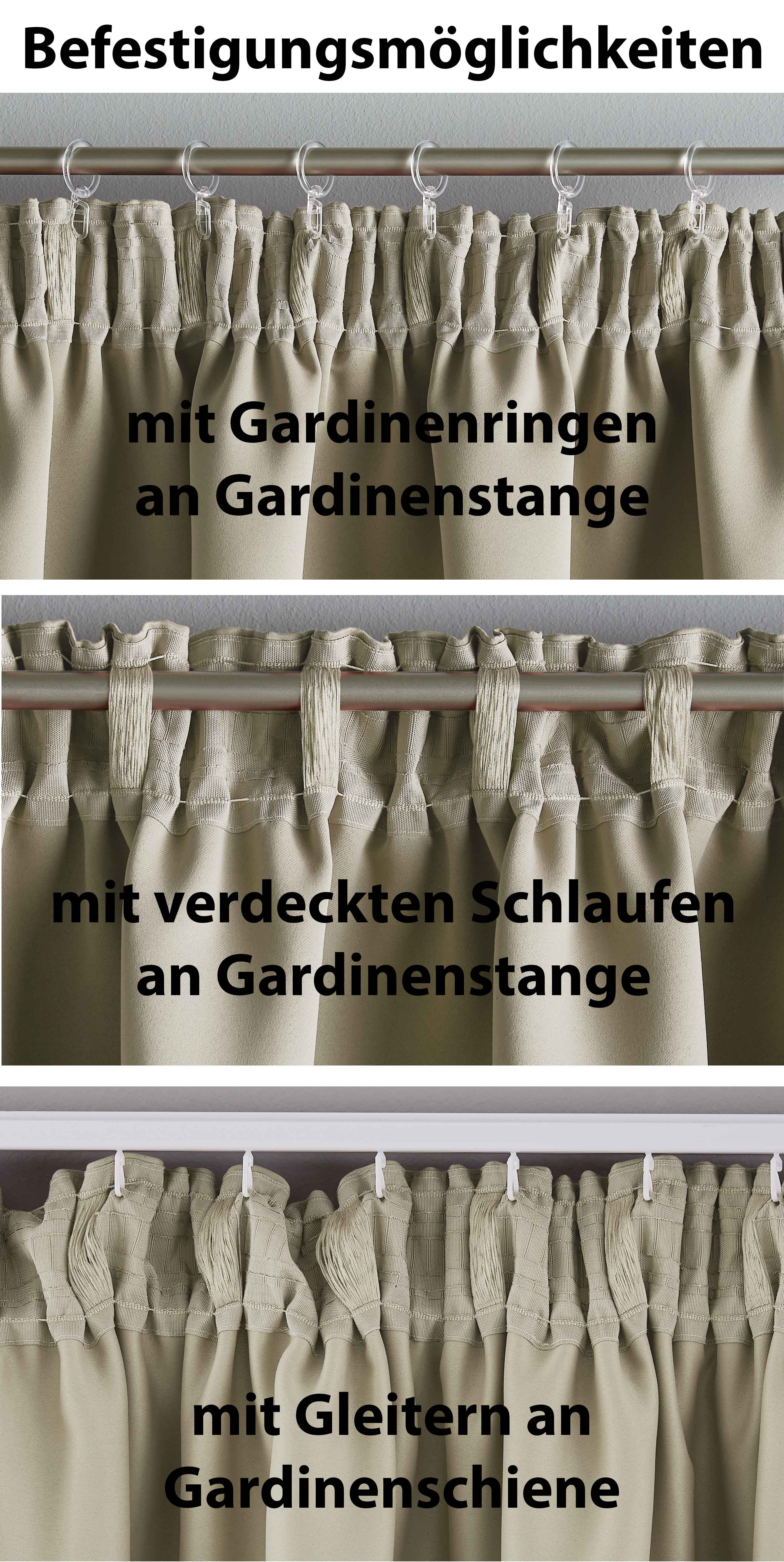 Vorhang Blickdicht »NewYork« verdeckte Schlaufen 1er-Pack Thermo-Gardine Verdunkelungsvorhang Blackout schalldämmend Kräuselband Raffhalter 202020610 Vorhang 202020610-befestigung_beige_08e27956-6d30-4408-ae1b-1de3a4675f7e | Gardinenbox.de