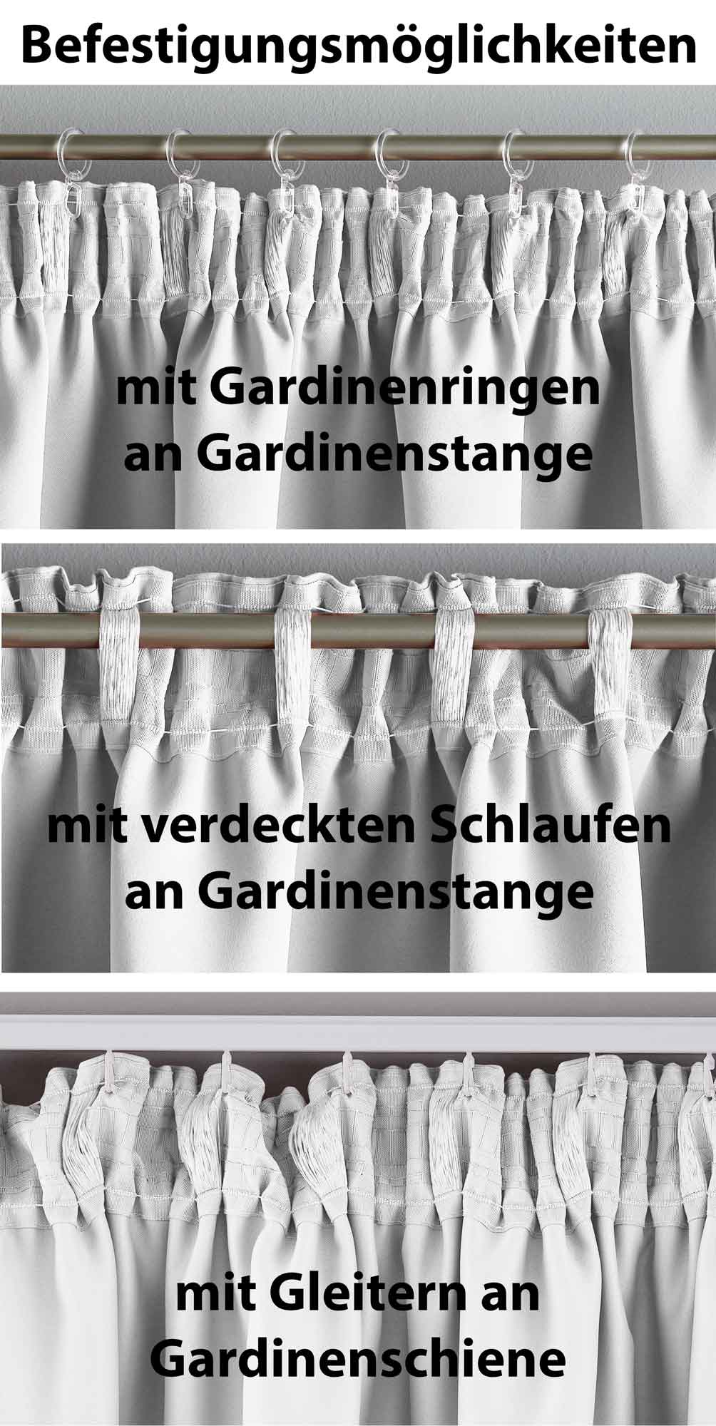 Vorhang Blickdicht »NewYork« verdeckte Schlaufen 1er-Pack Thermo-Gardine Verdunkelungsvorhang Blackout schalldämmend Kräuselband Raffhalter 202020610 Vorhang 202020610-befestigung_weiss_223f0028-834a-42de-8577-3c72ef3aab67 | Gardinenbox.de