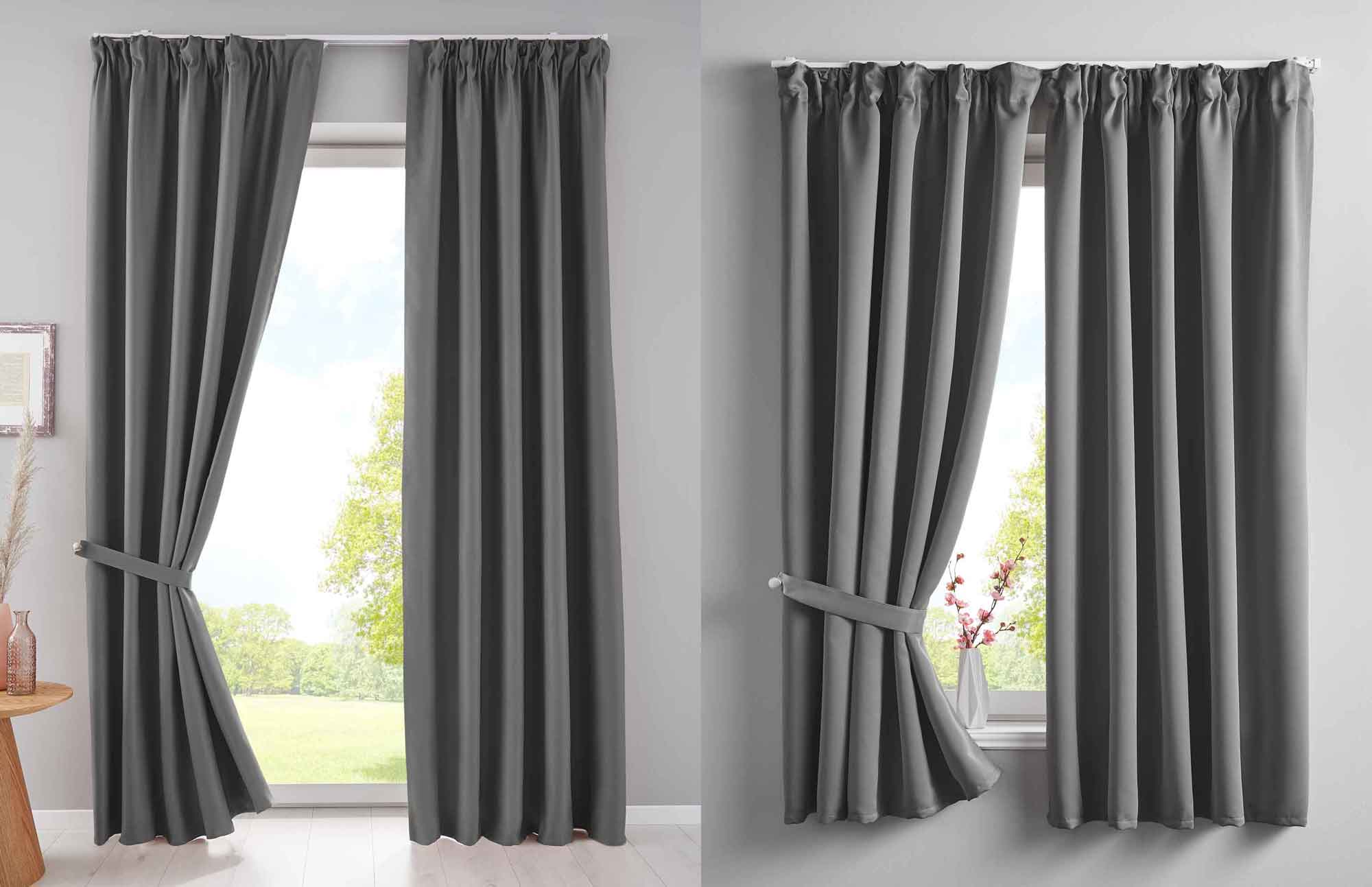 2er Set Verdunkelungsvorhänge Blickdicht »NewYork« verdeckte Schlaufen Thermo-Gardine Blackout schalldämmend Kräuselband 202020610-2 Vorhang Set 202020610dunkelgrau-kombi | Gardinenbox.de