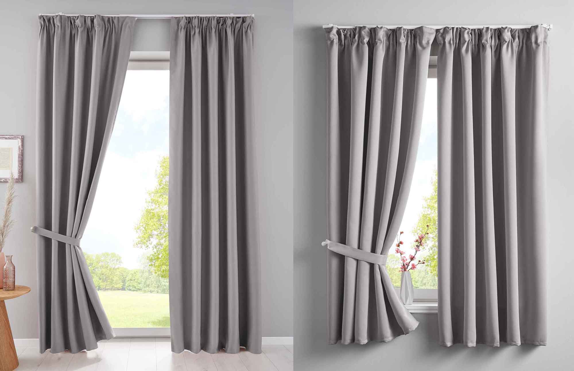 2er Set Verdunkelungsvorhänge Blickdicht »NewYork« verdeckte Schlaufen Thermo-Gardine Blackout schalldämmend Kräuselband 202020610-2 Vorhang Set 202020610grau-kombi | Gardinenbox.de