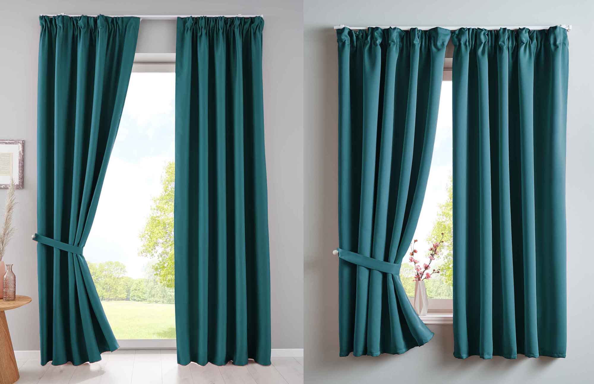 2er Set Verdunkelungsvorhänge Blickdicht »NewYork« verdeckte Schlaufen Thermo-Gardine Blackout schalldämmend Kräuselband 202020610-2 Vorhang Set 202020610petrol-kombi | Gardinenbox.de