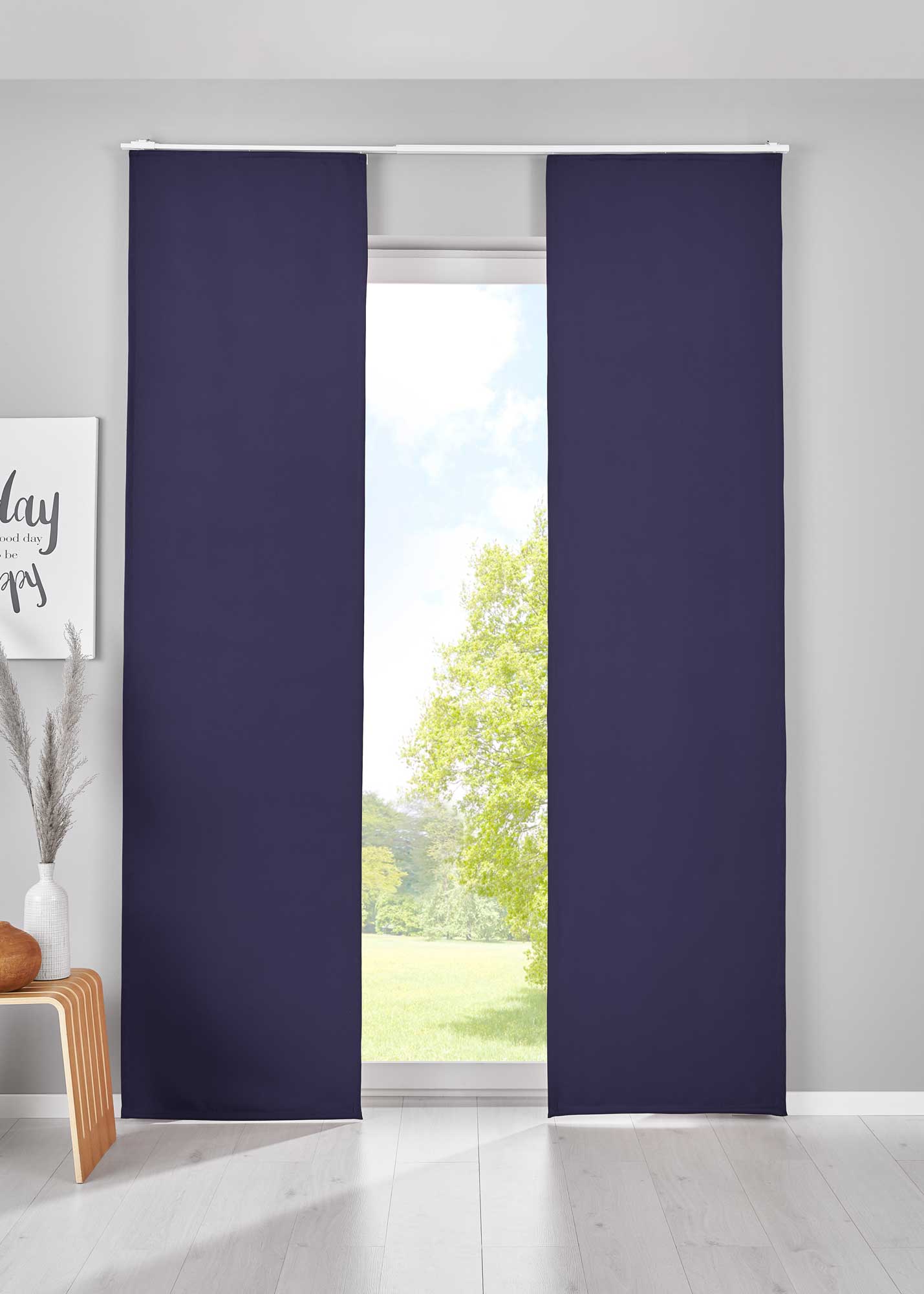 2er Set Verdunkelung Schiebegardinen »NewYork« Flächenvorhänge Paneelwagen Blickdicht Thermo-Schiebevorhang 202020680-2 Blau HxB 245x60 cm Schiebegardine 202020680-2blau | Gardinenbox.de