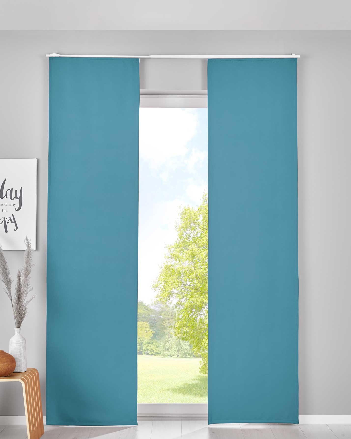 2er Set Verdunkelung Schiebegardinen »NewYork« Flächenvorhänge Paneelwagen Blickdicht Thermo-Schiebevorhang 202020680-2 Petrol HxB 245x60 cm Schiebegardine 202020680-2petrol | Gardinenbox.de
