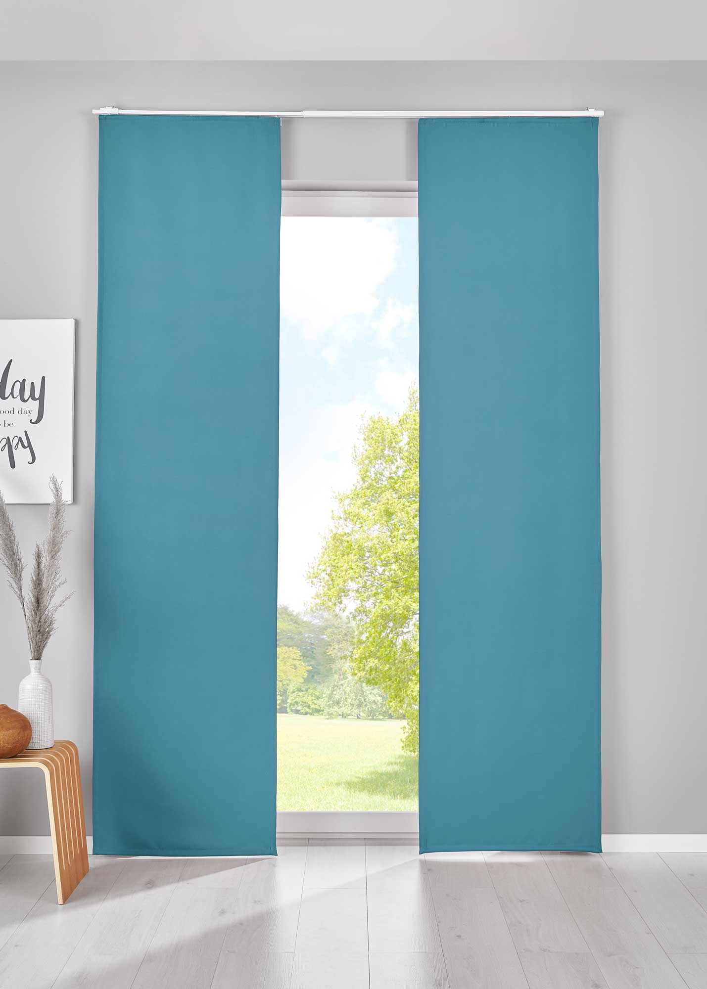 2er Set Verdunkelung Schiebegardinen »NewYork« Flächenvorhänge Paneelwagen Blickdicht Thermo-Schiebevorhang 202020680-2 Petrol HxB 245x60 cm Schiebegardine 202020680-2petrol | Gardinenbox.de