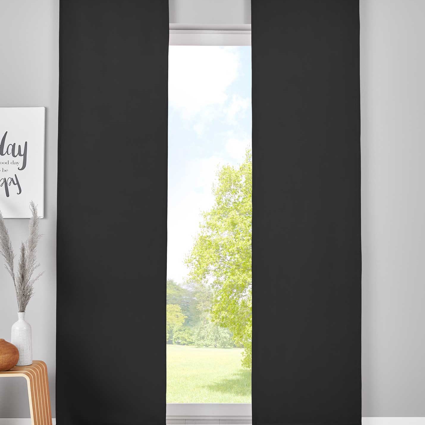 2er Set Verdunkelung Schiebegardinen »NewYork« Flächenvorhänge Paneelwagen Blickdicht Thermo-Schiebevorhang 202020680-2 Schwarz HxB 245x60 cm Schiebegardine 202020680-2schwarz | Gardinenbox.de