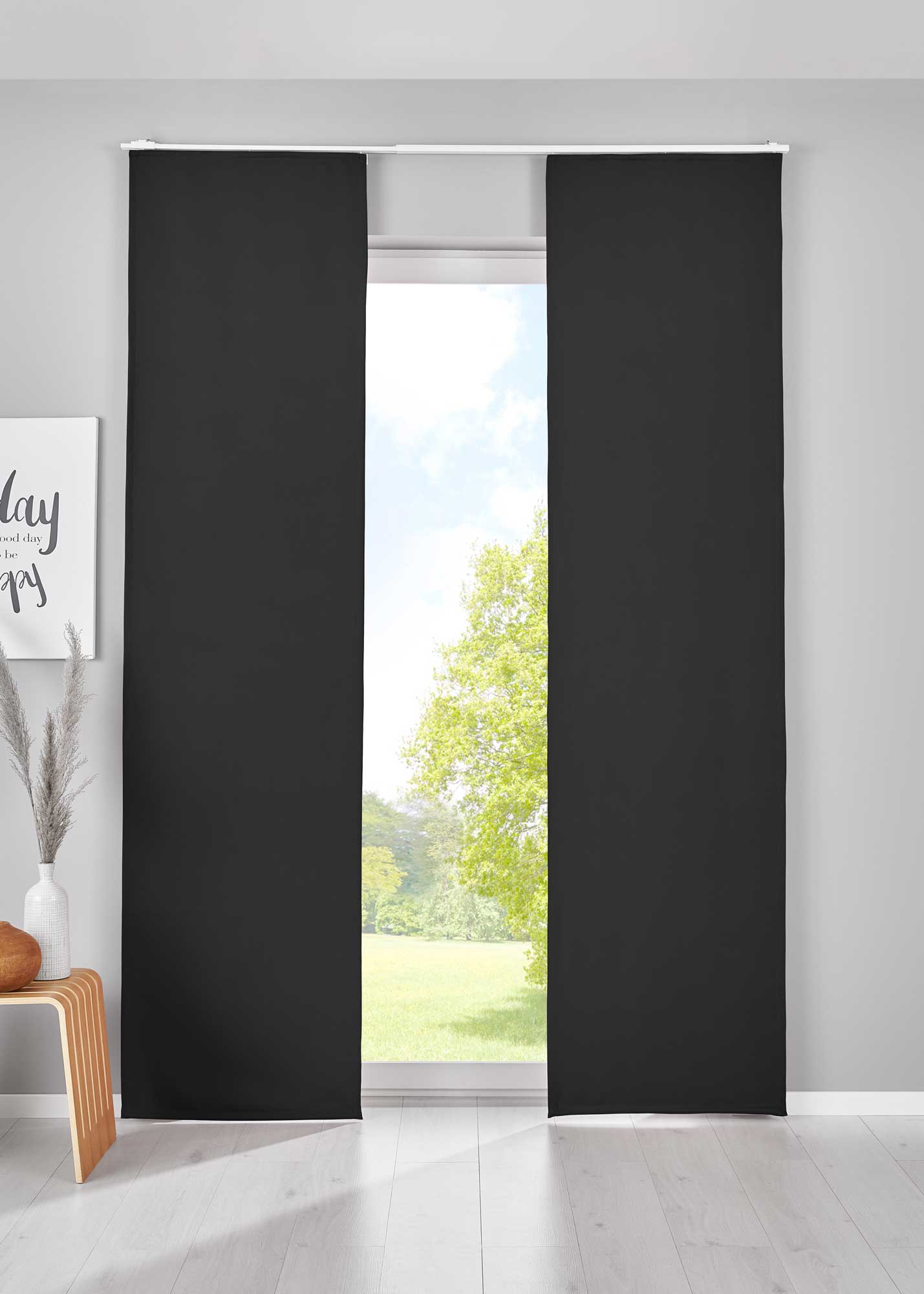 2er Set Verdunkelung Schiebegardinen »NewYork« Flächenvorhänge Paneelwagen Blickdicht Thermo-Schiebevorhang 202020680-2 Schwarz HxB 225x60 cm Schiebegardine 202020680-2schwarz_c45dcff4-bcbe-4369-ac5c-e240506cc979 | Gardinenbox.de