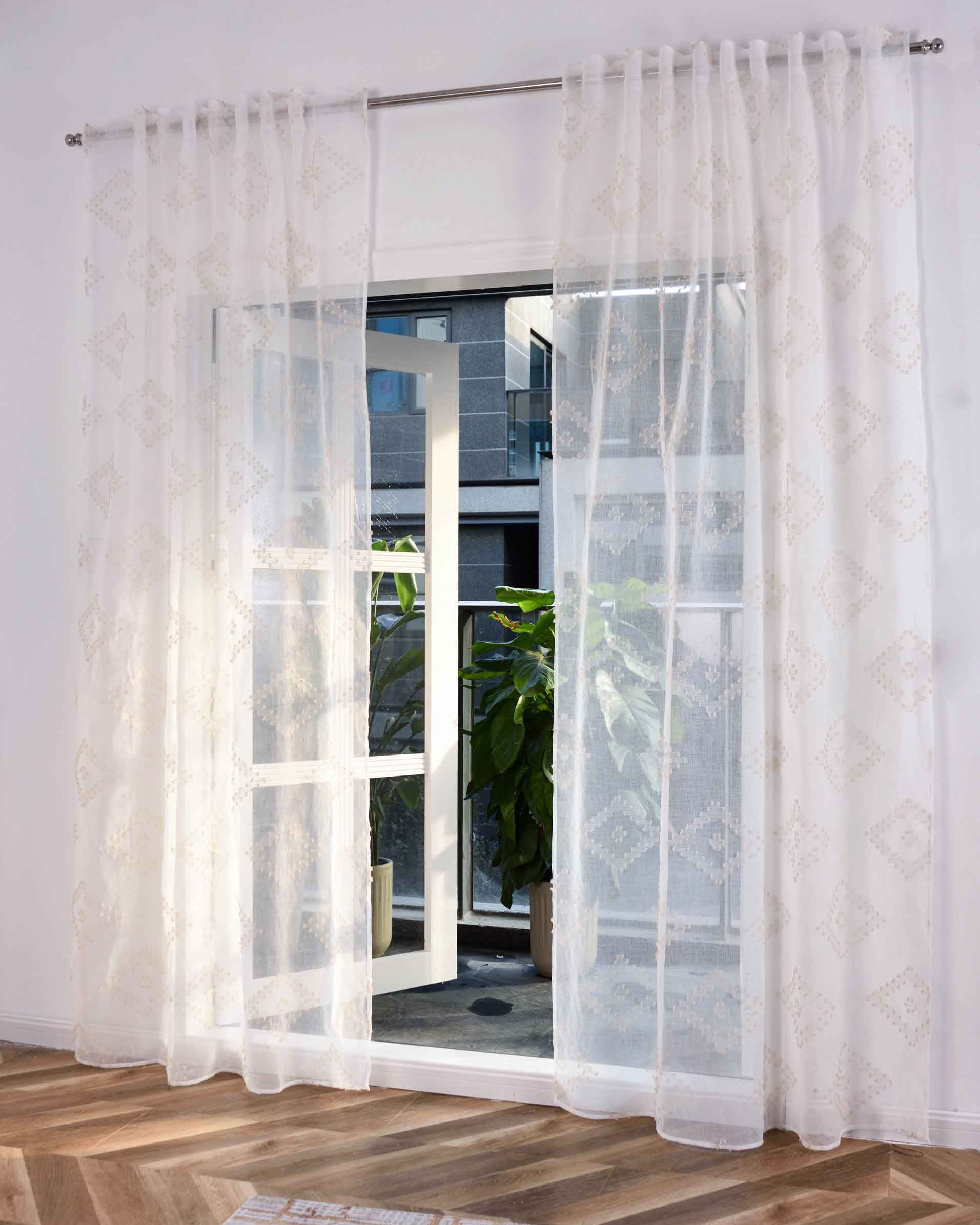 2er Set Gardine »VALENCIA« Multiband Aufhängung Scherli Transparent Leinen-Optik 2023400-408S-2 Natur Taupe Chevron Gardinen Set 2023400-408S-2natur_taupe_chevron | Gardinenbox.de