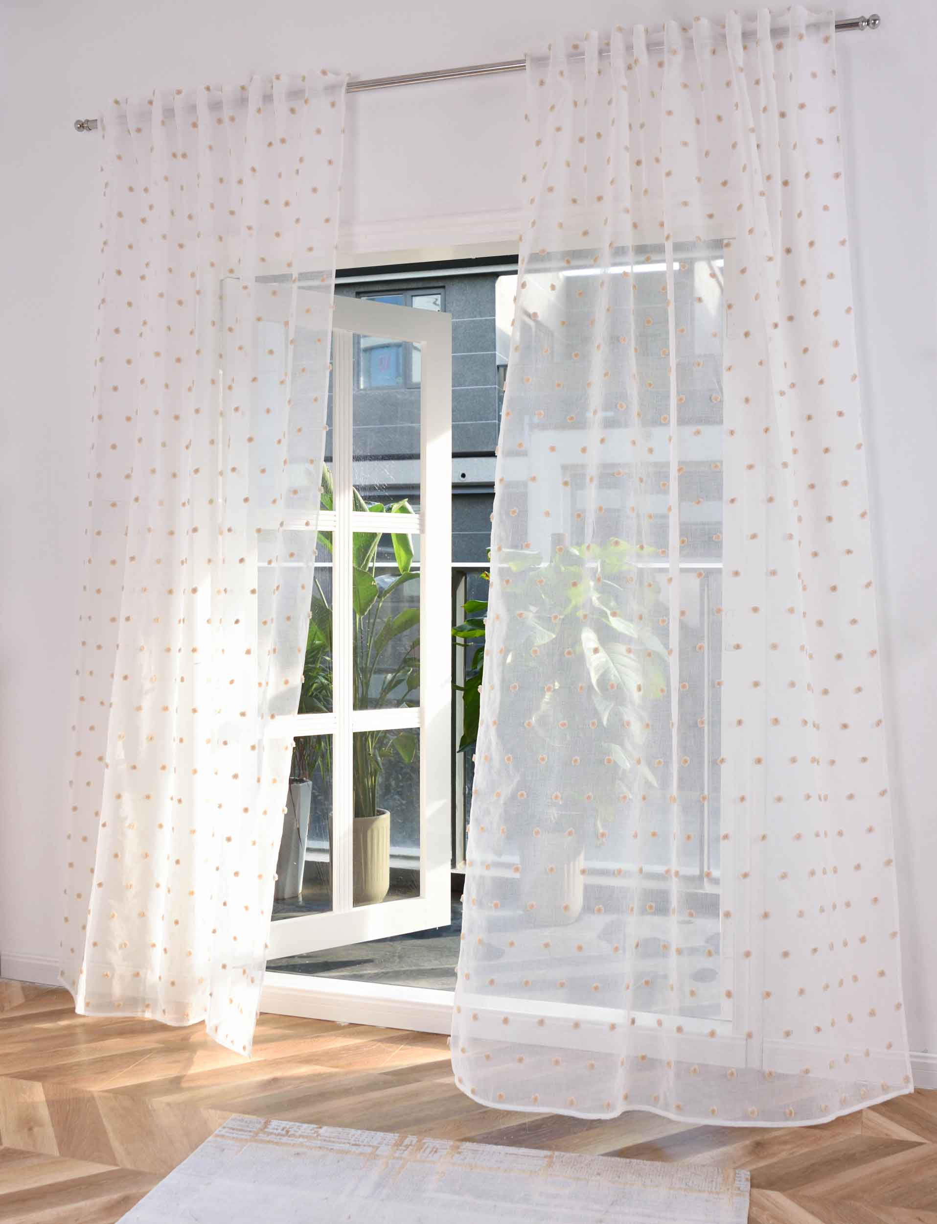 2er Set Gardine »VALENCIA« Multiband Aufhängung Scherli Transparent Leinen-Optik 2023400-408S-2 Natur Taupe Pompom Gardinen Set 2023400-408S-2natur_taupe_pompom | Gardinenbox.de