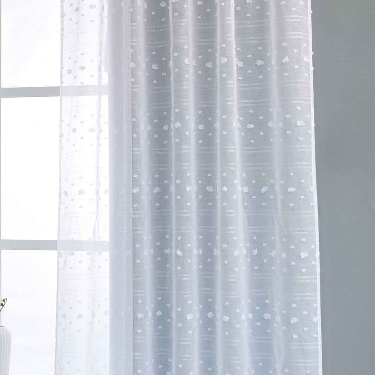 Gardine »VALENCIA« Multiband Aufhängung Scherli Transparent Leinen-Optik 2023400-408S Natur Pompom Gardinenschal 2023400-408Snatur_pompom | Gardinenbox.de