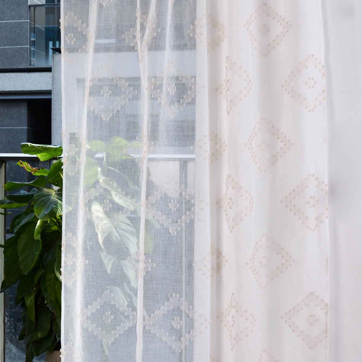 Gardine »VALENCIA« Multiband Aufhängung Scherli Transparent Leinen-Optik 2023400-408S Natur Taupe Chevron Gardinenschal 2023400-408Snatur_taupe_chevron | Gardinenbox.de