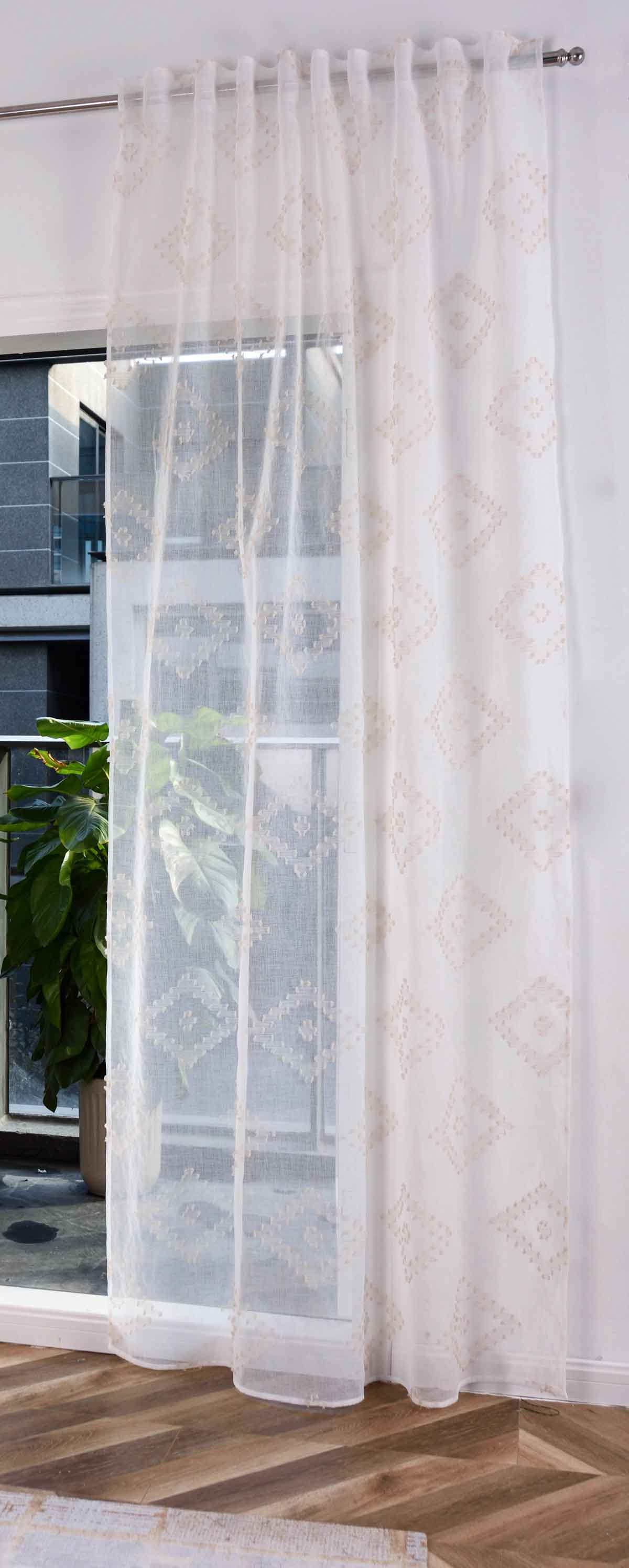 Gardine »VALENCIA« Multiband Aufhängung Scherli Transparent Leinen-Optik 2023400-408S Natur Taupe Chevron Gardinenschal 2023400-408Snatur_taupe_chevron | Gardinenbox.de