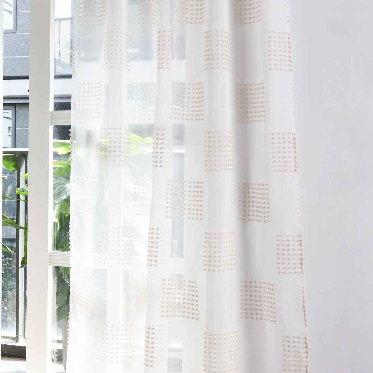 Gardine »VALENCIA« Multiband Aufhängung Scherli Transparent Leinen-Optik 2023400-408S Natur Taupe Geo Gardinenschal 2023400-408Snatur_taupe_geo | Gardinenbox.de