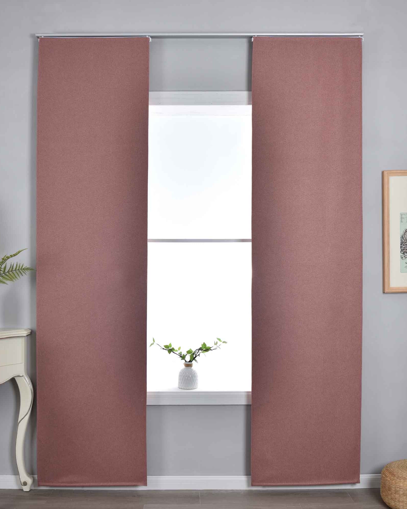 2er Set Flächenvorhänge mit Paneelwagen 100% Verdunkelung Blackout »München Dark« Paneelwagen Dreischichtige Bindung 202410P-2 Schiebegardine 202410P-2altrosa | Gardinenbox.de