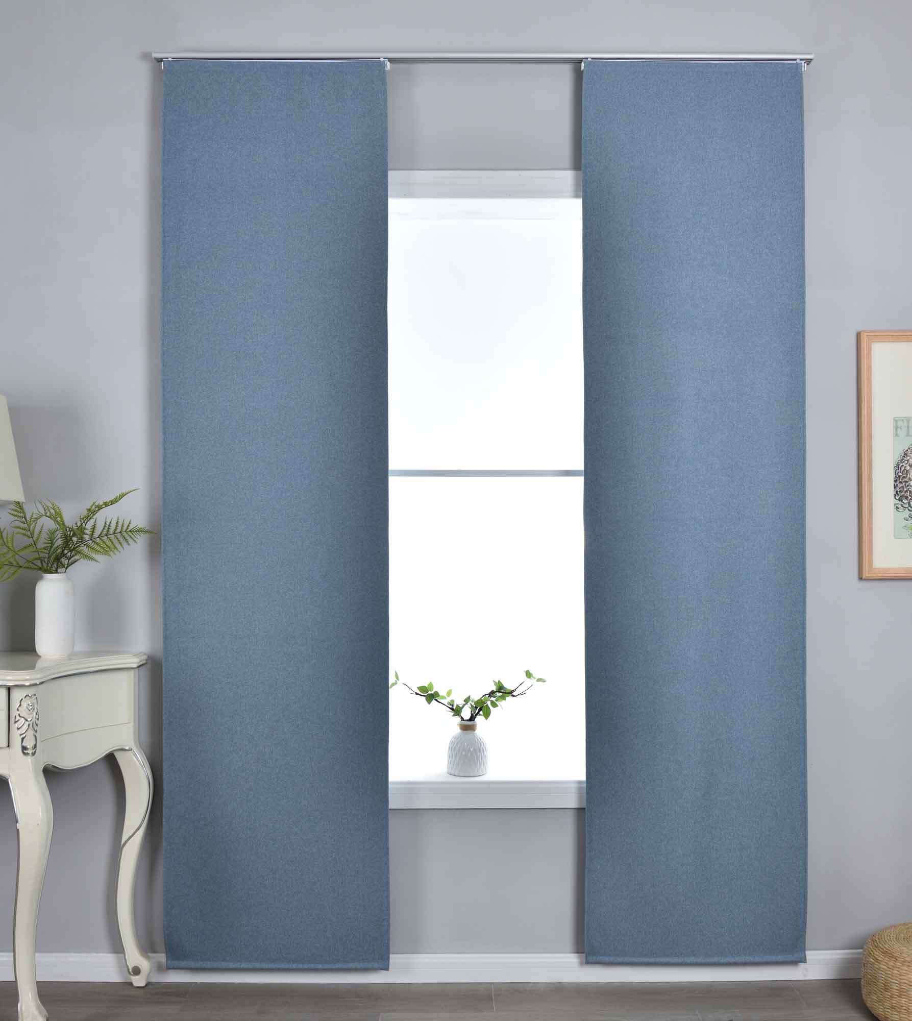 2er Set Flächenvorhänge mit Paneelwagen 100% Verdunkelung Blackout »München Dark« Paneelwagen Dreischichtige Bindung 202410P-2 Schiebegardine 202410P-2blau_257ab00a-4fd2-430d-b6c7-88b4eabb8ecf | Gardinenbox.de
