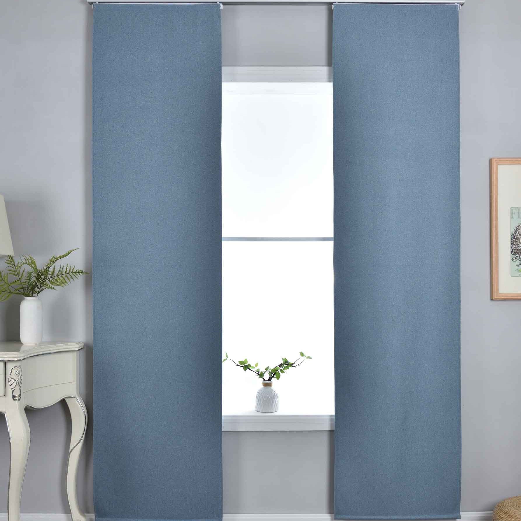 2er Set Flächenvorhänge mit Paneelwagen 100% Verdunkelung Blackout »München Dark« Paneelwagen Dreischichtige Bindung 202410P-2 Blau Schiebegardine 202410P-2blau_dd93adc1-6e8b-468b-9bb1-acd43f190b28 | Gardinenbox.de