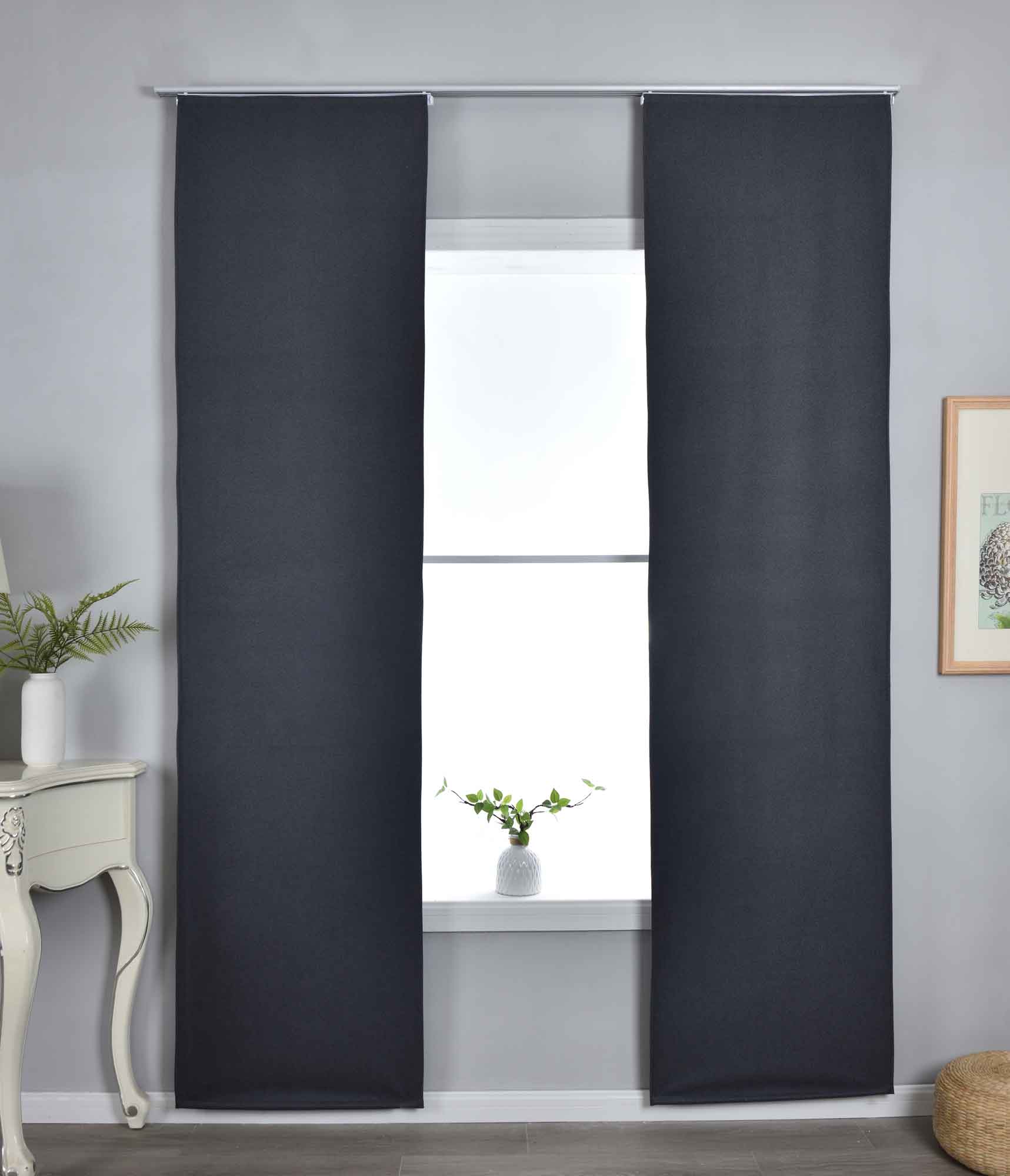 2er Set Flächenvorhänge mit Paneelwagen 100% Verdunkelung Blackout »München Dark« Paneelwagen Dreischichtige Bindung 202410P-2 Schiebegardine 202410P-2dunkelgrau_a892bc18-a07e-454b-8ecc-5ee6538f479f | Gardinenbox.de