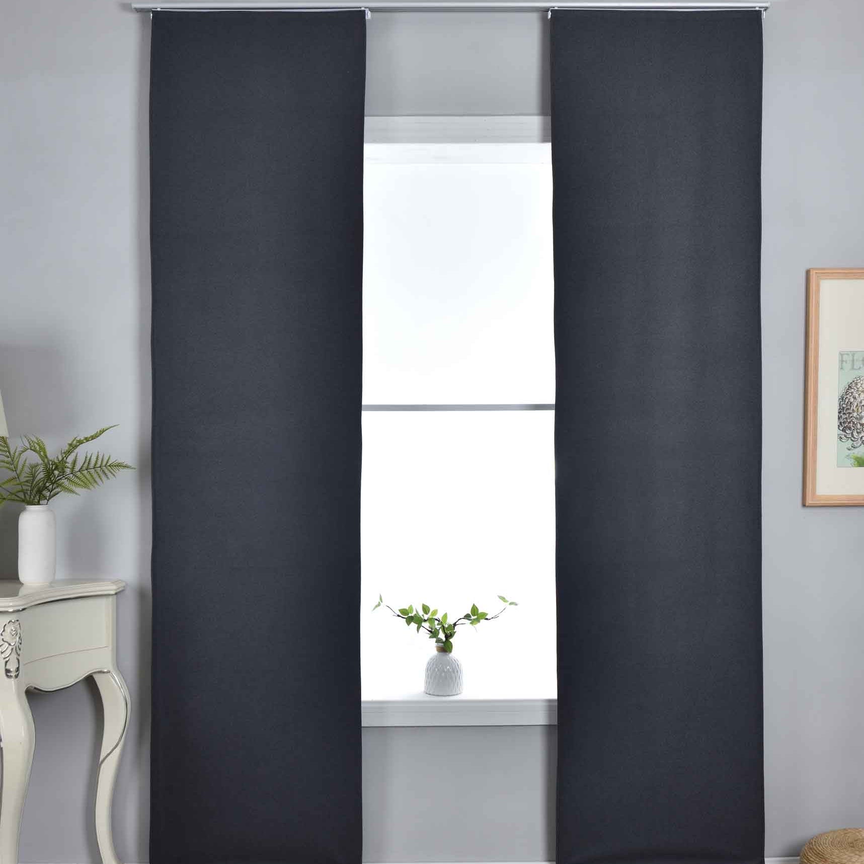 2er Set Flächenvorhänge mit Paneelwagen 100% Verdunkelung Blackout »München Dark« Paneelwagen Dreischichtige Bindung 202410P-2 Dunkelgrau Schiebegardine 202410P-2dunkelgrau_e33791dd-be5c-4623-88fb-cd8e22f45e96 | Gardinenbox.de