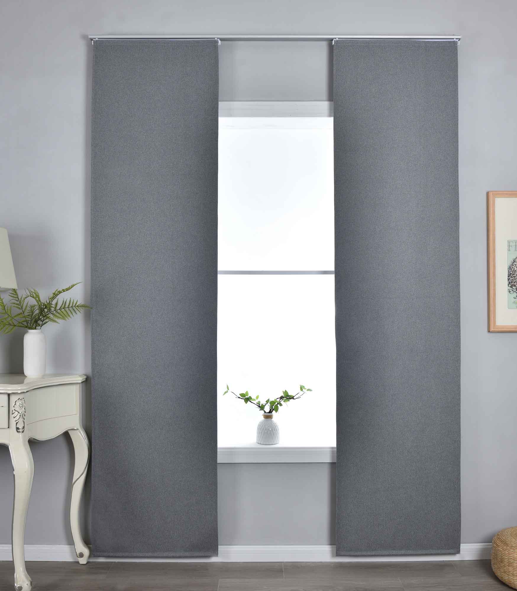 2er Set Flächenvorhänge mit Paneelwagen 100% Verdunkelung Blackout »München Dark« Paneelwagen Dreischichtige Bindung 202410P-2 Schiebegardine 202410P-2grau_12d5007d-9fe9-4885-b91c-b69bb8f3bbd3 | Gardinenbox.de