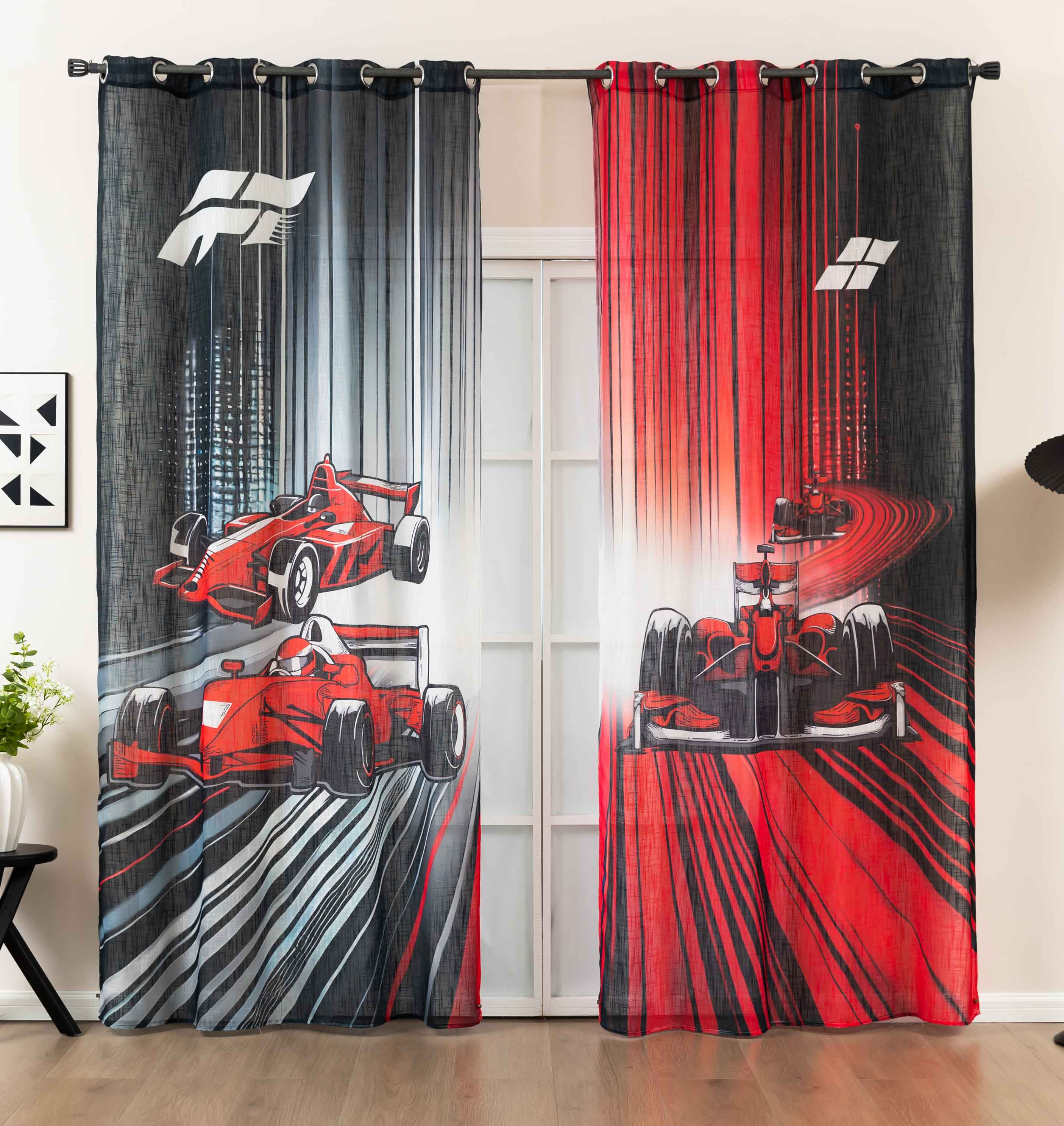 2er Set Vorhang Ösen Grobfaser »Seoul Collection« Digital Druck Ösen Linenlook-Struktur Halbransparent Blickdicht Gardinen Vorhang 2024120-2racing | Gardinenbox.de