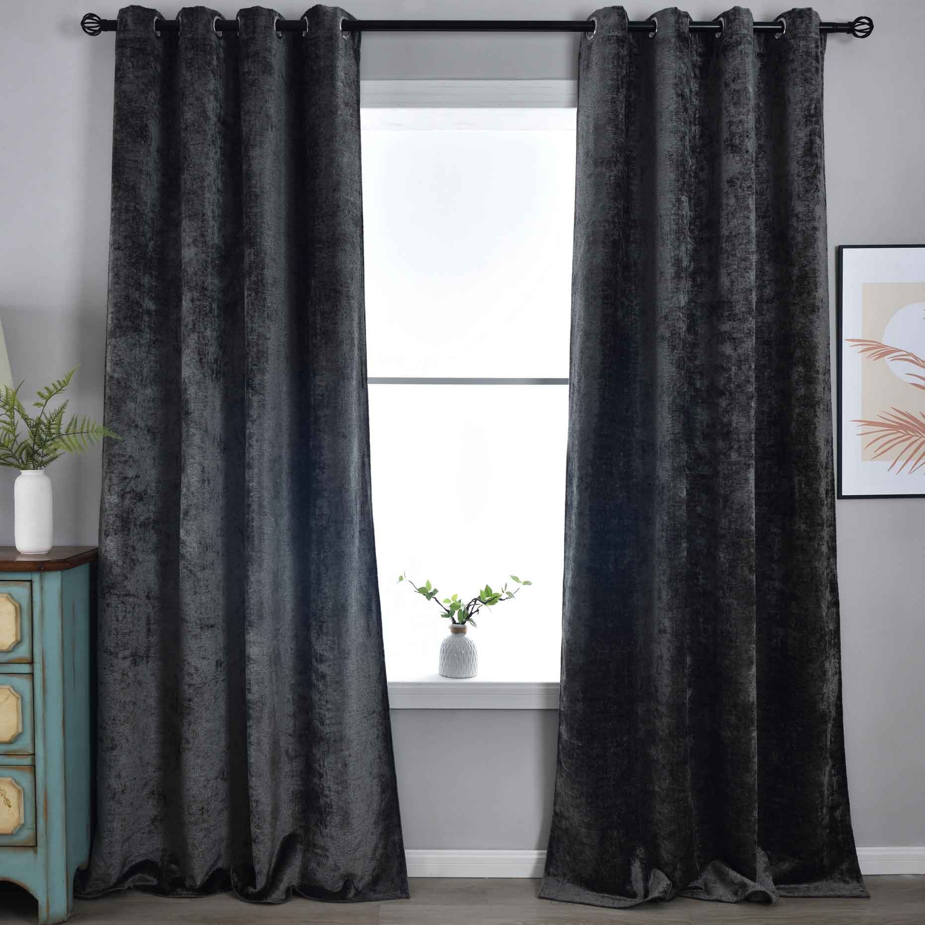 2er Set Verdunkelungsvorhänge »Nürnberg« Ösen Raffhalter Chenille samtig weich geschmeidig fallend 202420-2 Dunkelgrau Vorhang 202420-2dunkelgrau | Gardinenbox.de