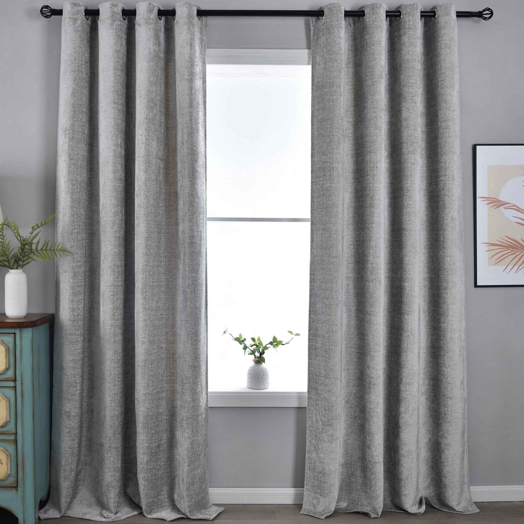 2er Set Verdunkelungsvorhänge »Nürnberg« Ösen Raffhalter Chenille samtig weich geschmeidig fallend 202420-2 Grau Vorhang 202420-2grau | Gardinenbox.de