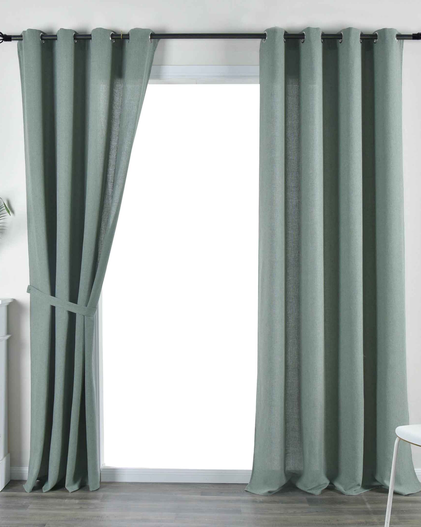 2er Set Vorhang Ösen »Essen« Cationic Raffhalter Leinenstruktur blickdicht lichtdurchlässig 210 g/m² 202430-2 Grün Vorhang Set 202430-2gruen | Gardinenbox.de