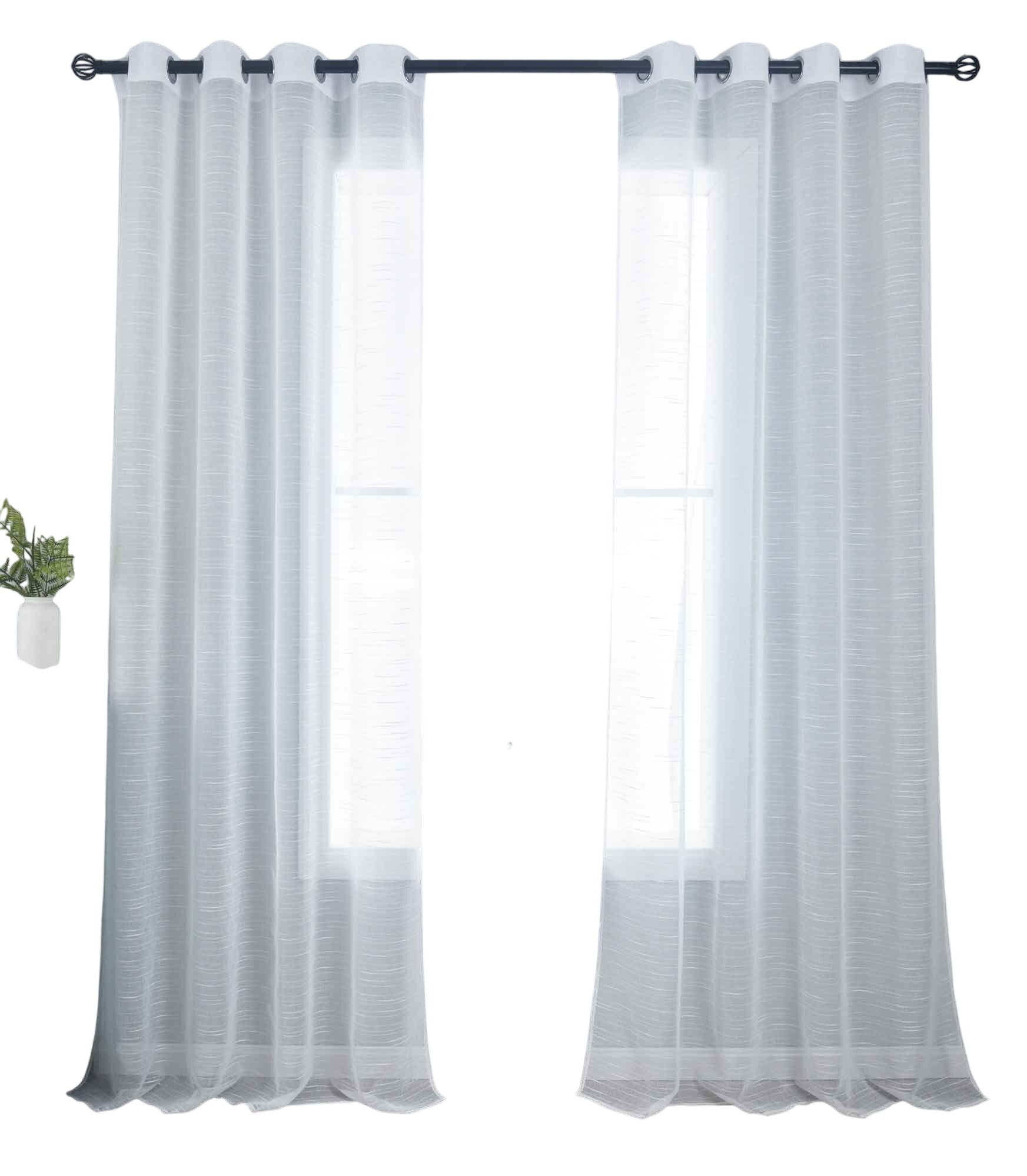 2er Set Gardinen »Dresden« Ösen HxB 245x135 cm Natur Raffhalter filigran leicht modern elegant Linienmuster 202440-2 Gardinenschal 202440-2natur-crop | Gardinenbox.de