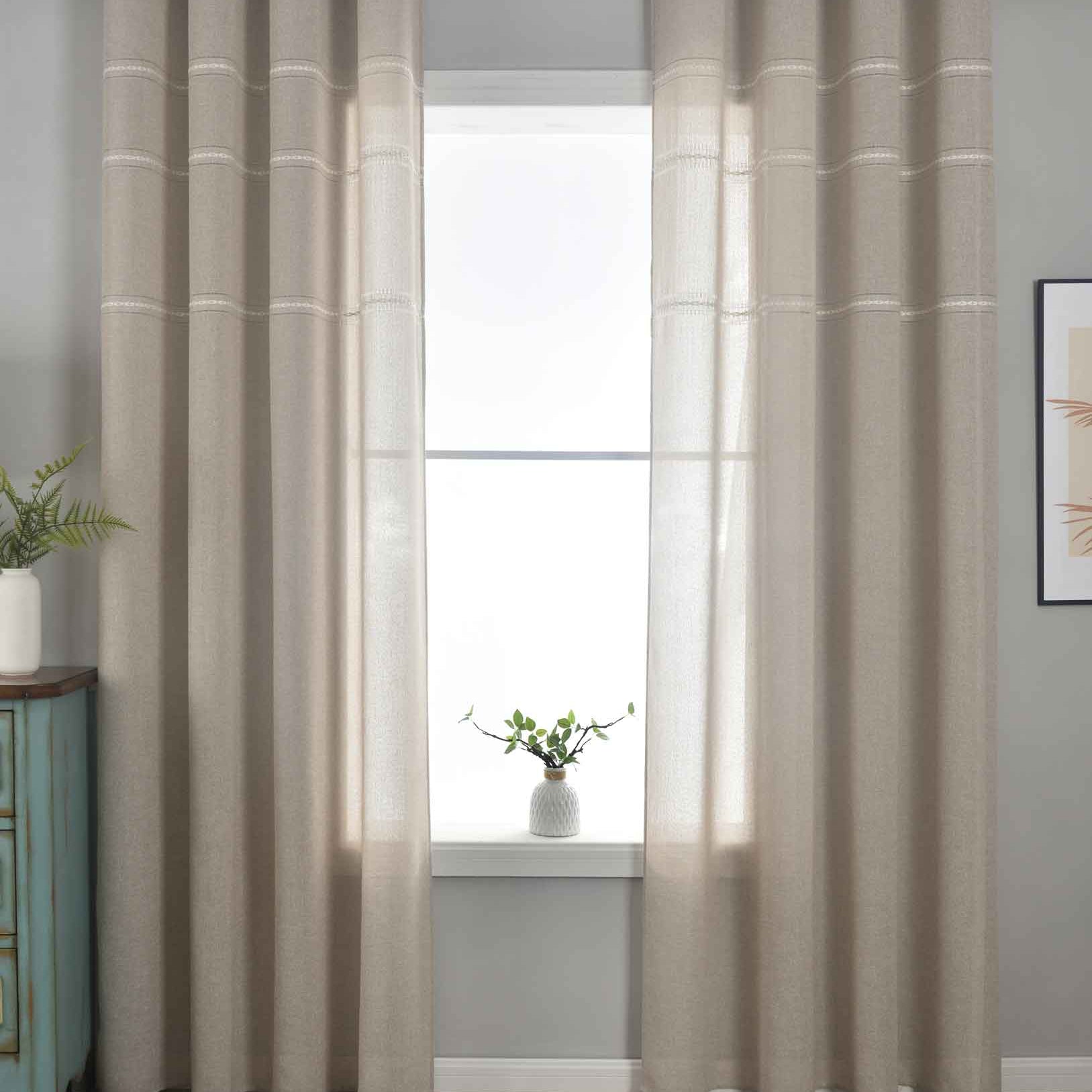 2er Set Halbtransparente Gardinen mit Ösen »Leipzig« Kettenmuster lichtdurchlässig elegante Struktur 202450-2 Taupe Gardinenschal 202450-2taupe | Gardinenbox.de