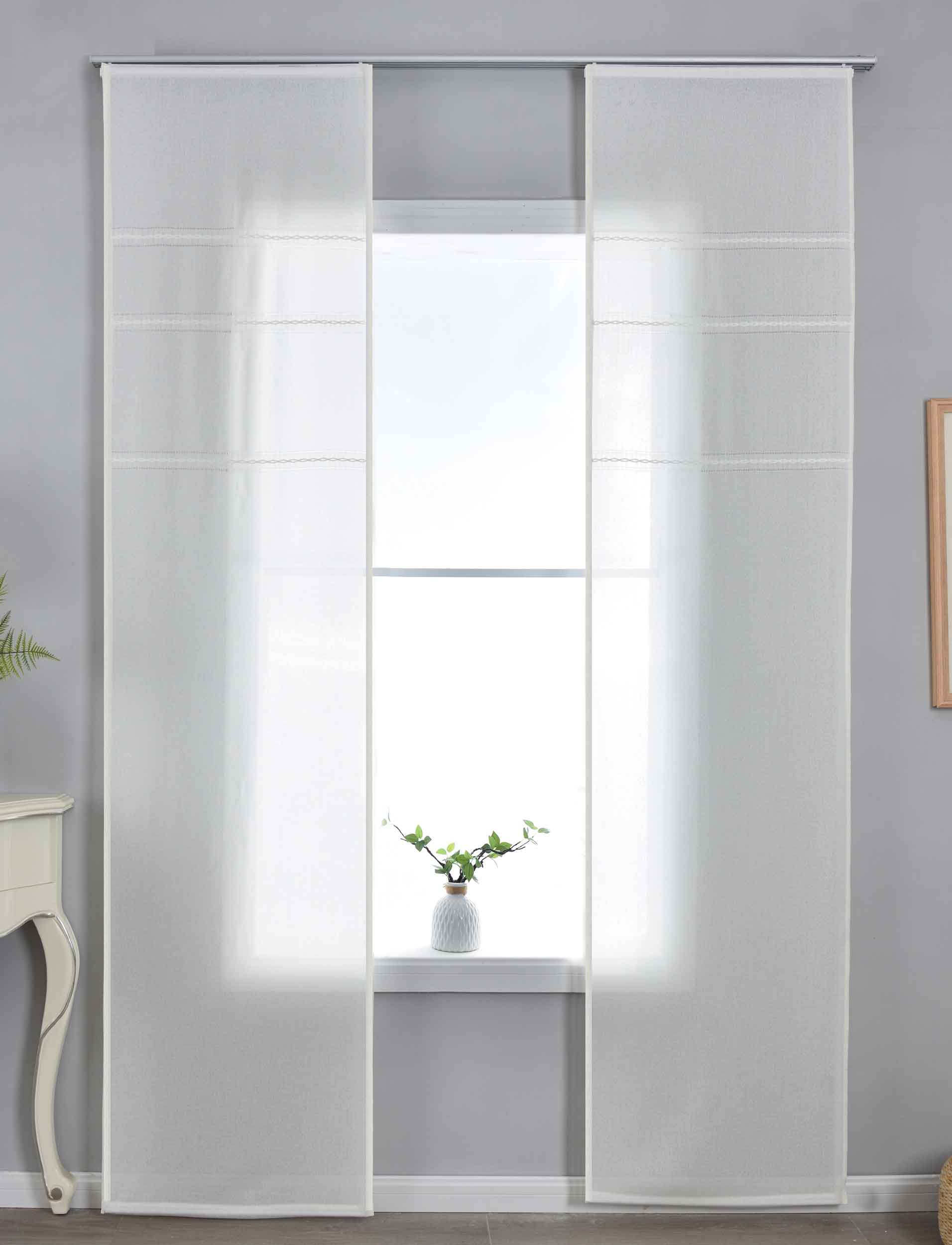 2er Set Halbtransparente Schiebegardinen mit Paneelwagen »Leipzig« Kettenmuster lichtdurchlässig elegante Struktur 202450P-2 Schiebegardine 202450P-2natur | Gardinenbox.de