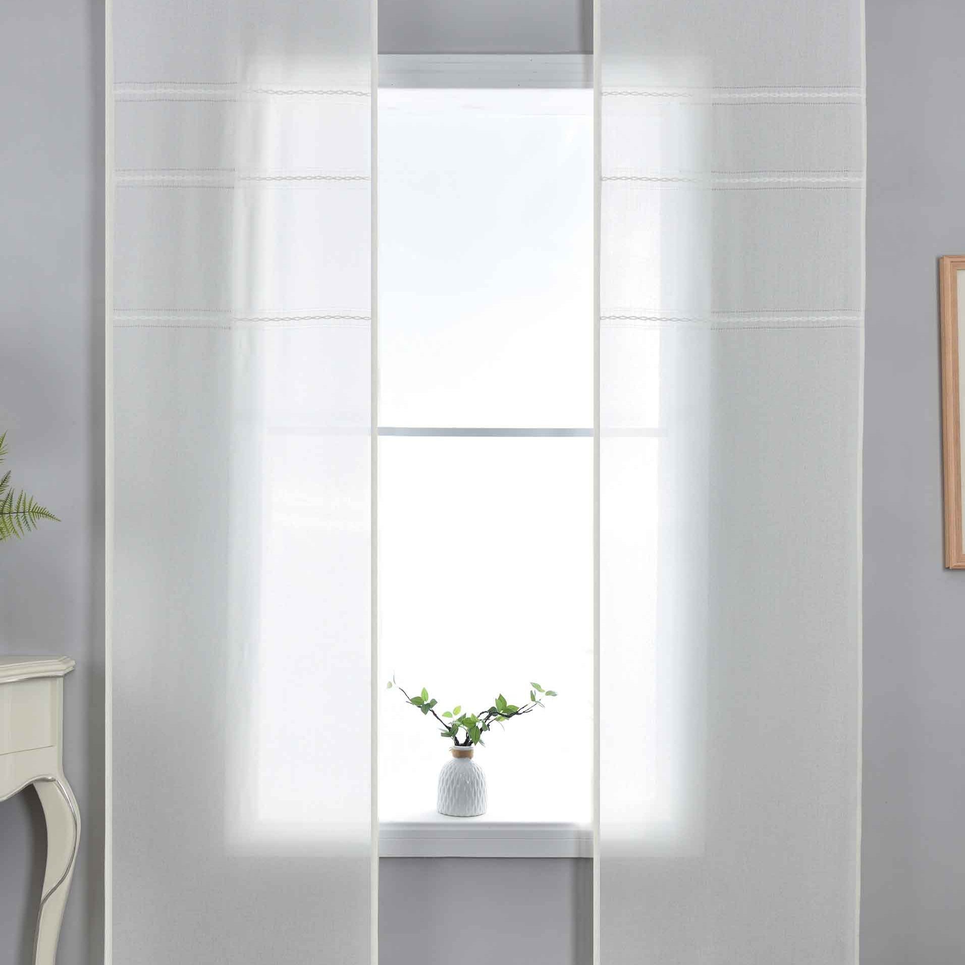 2er Set Halbtransparente Schiebegardinen mit Paneelwagen »Leipzig« Kettenmuster lichtdurchlässig elegante Struktur 202450P-2 Natur Schiebegardine 202450P-2natur_4b0556b7-eeff-4b9f-9c12-63fdd1632ef3 | Gardinenbox.de