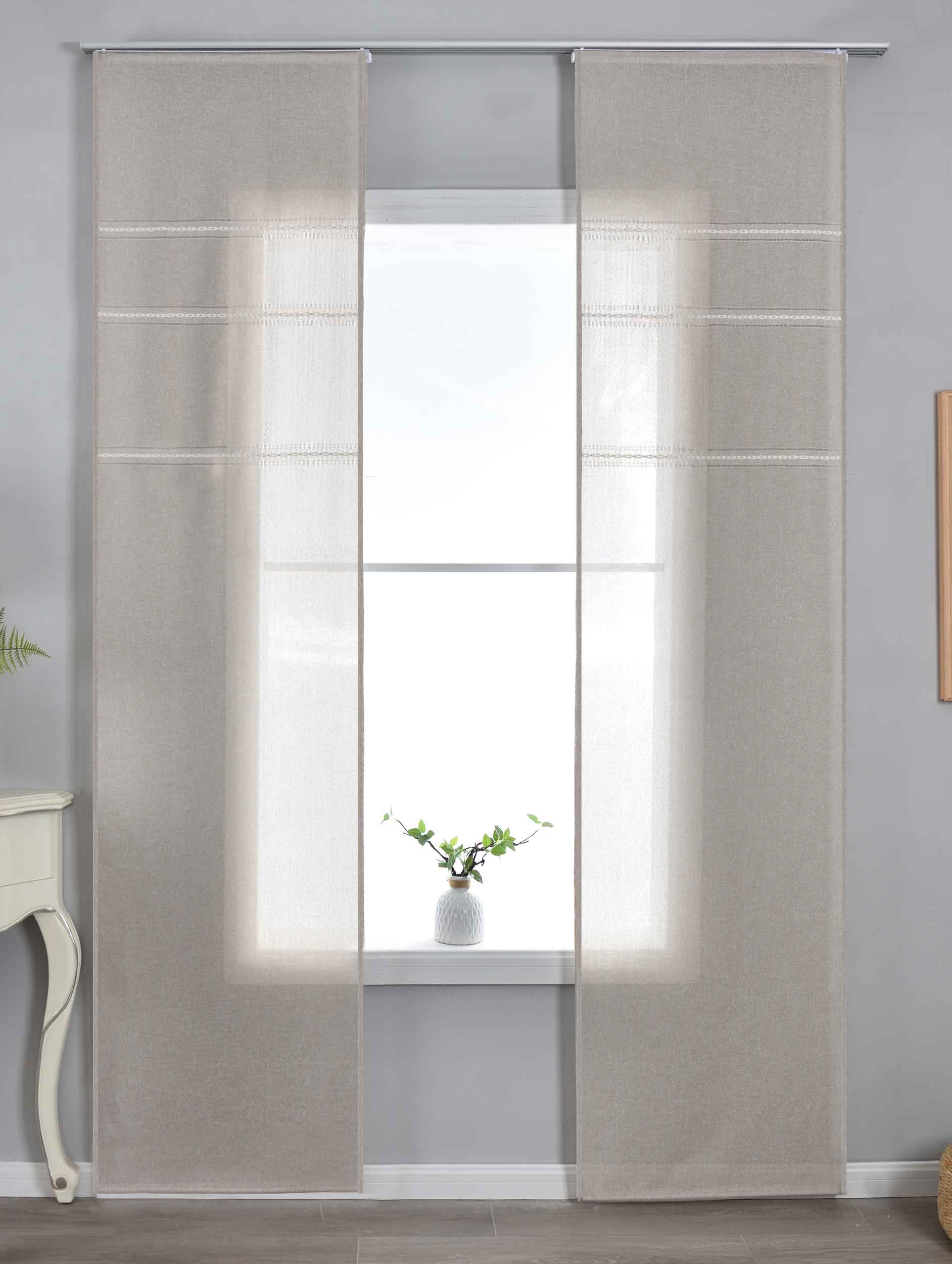 2er Set Halbtransparente Schiebegardinen mit Paneelwagen »Leipzig« Kettenmuster lichtdurchlässig elegante Struktur 202450P-2 Schiebegardine 202450P-2taupe | Gardinenbox.de