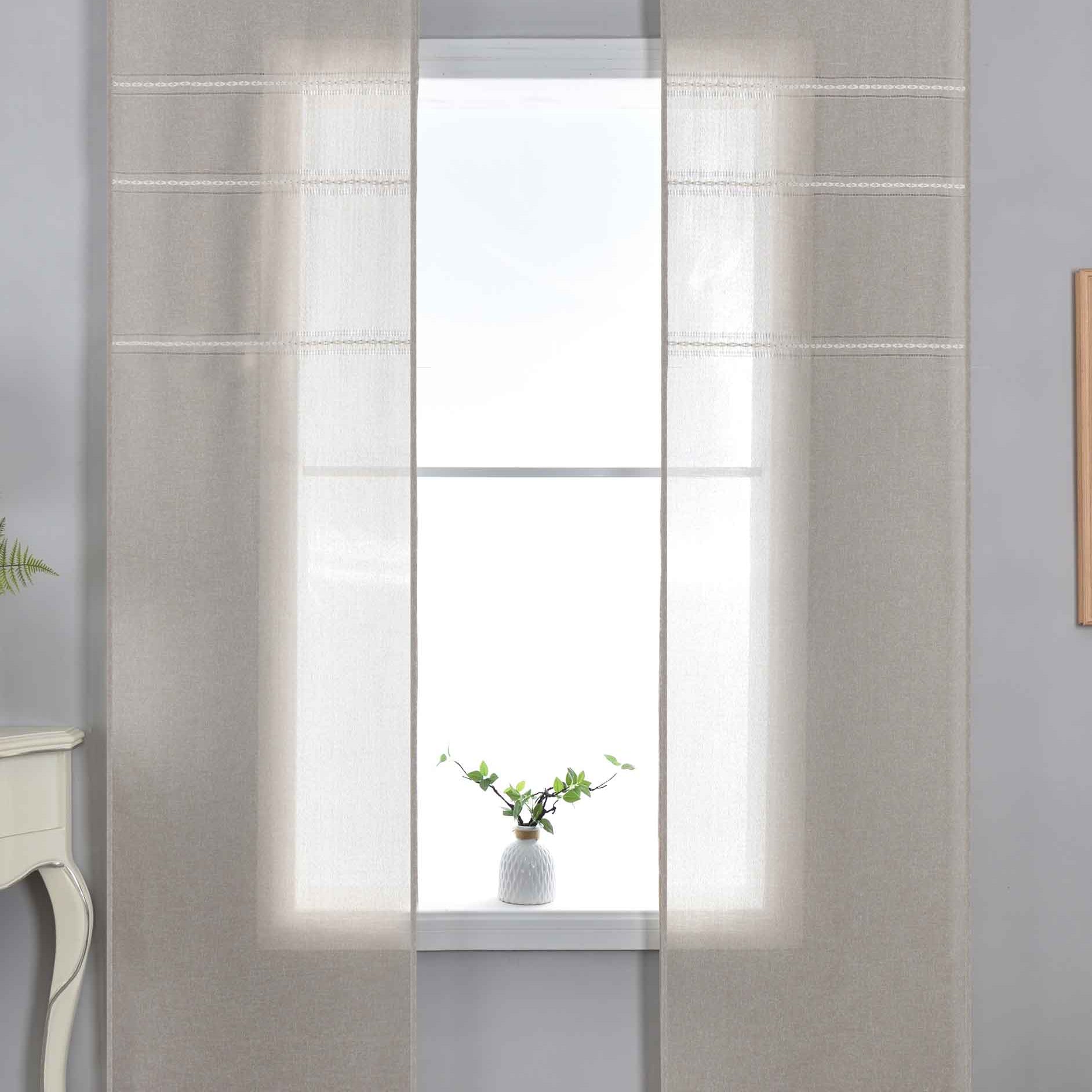 2er Set Halbtransparente Schiebegardinen mit Paneelwagen »Leipzig« Kettenmuster lichtdurchlässig elegante Struktur 202450P-2 Taupe Schiebegardine 202450P-2taupe_7dcf28ec-dfb5-4a9b-98f2-0eb2fc123cc5 | Gardinenbox.de