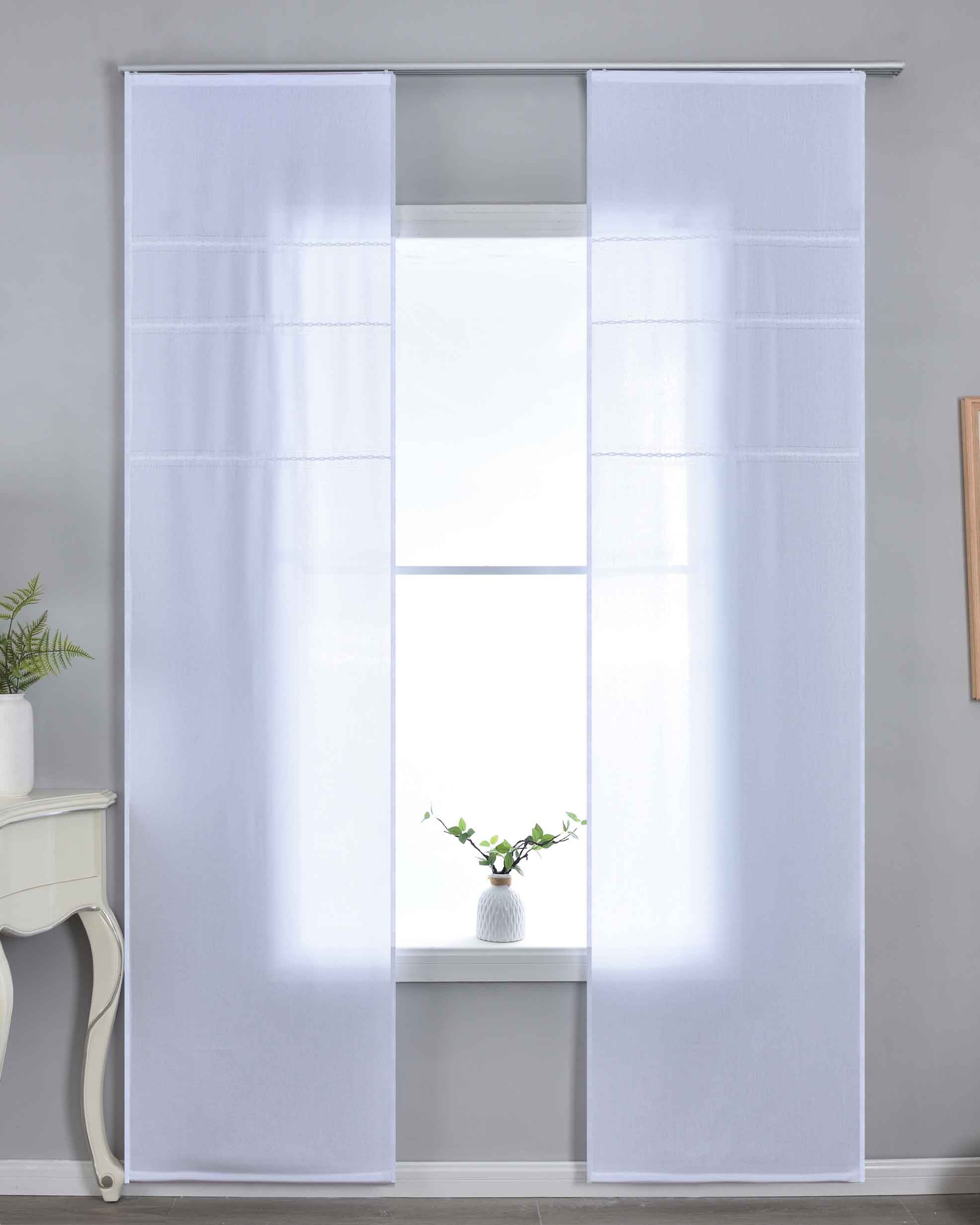 2er Set Halbtransparente Schiebegardinen mit Paneelwagen »Leipzig« Kettenmuster lichtdurchlässig elegante Struktur 202450P-2 Schiebegardine 202450P-2weiss | Gardinenbox.de