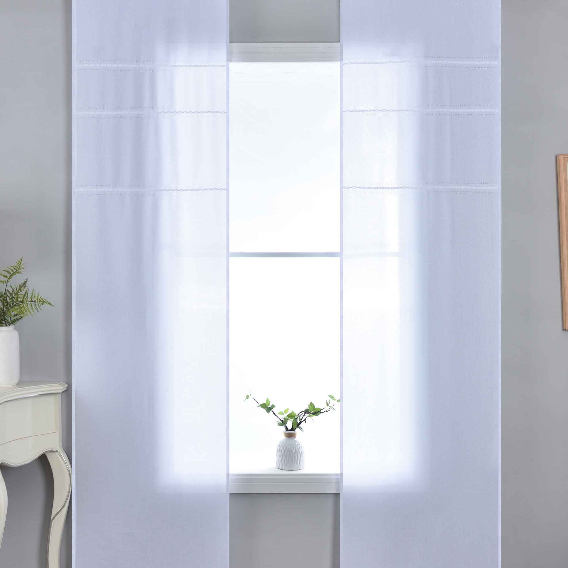 2er Set Halbtransparente Schiebegardinen mit Paneelwagen »Leipzig« Kettenmuster lichtdurchlässig elegante Struktur 202450P-2 Weiß Schiebegardine 202450P-2weiss_d954052c-f989-46e1-9a3b-c39cf824eb03 | Gardinenbox.de