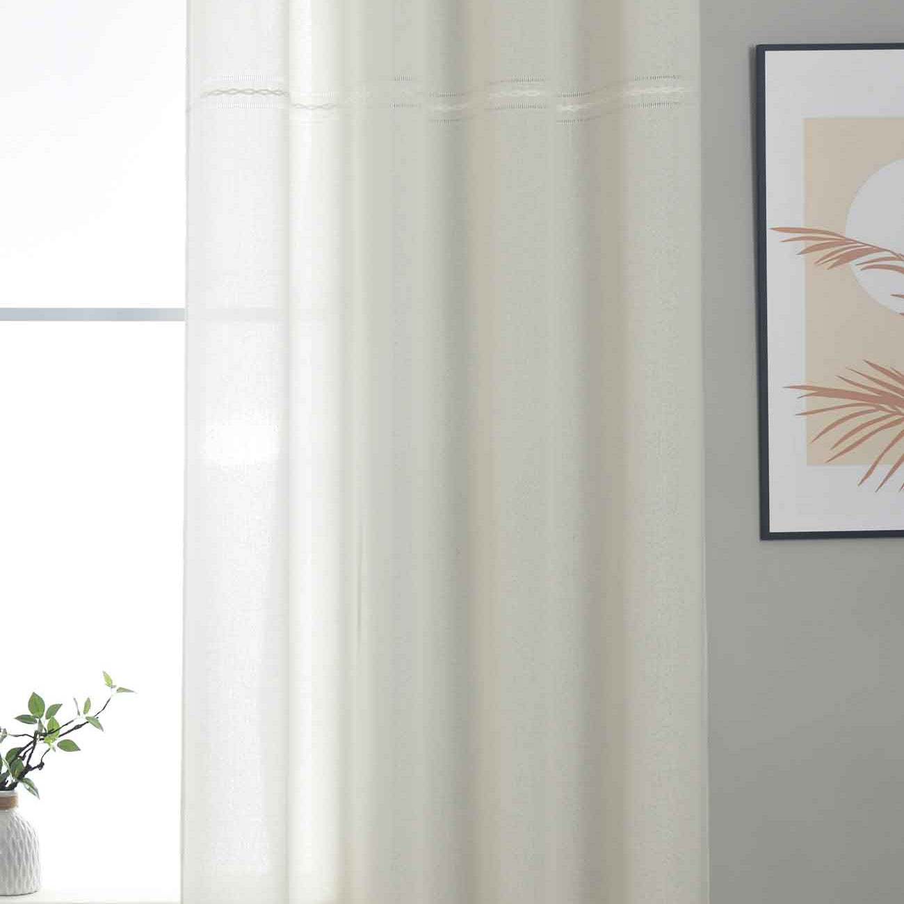 Halbtransparente Gardine mit Ösen »Leipzig« Kettenmuster lichtdurchlässig elegante Struktur 202450 Natur Gardinenschal 202450natur | Gardinenbox.de