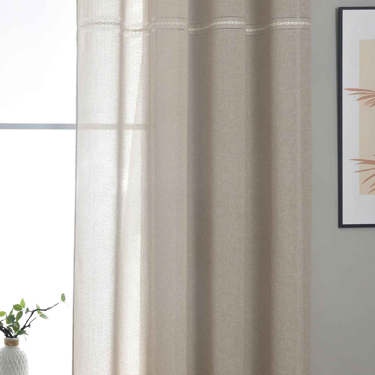 Halbtransparente Gardine mit Ösen »Leipzig« Kettenmuster lichtdurchlässig elegante Struktur 202450 Taupe Gardinenschal 202450taupe | Gardinenbox.de