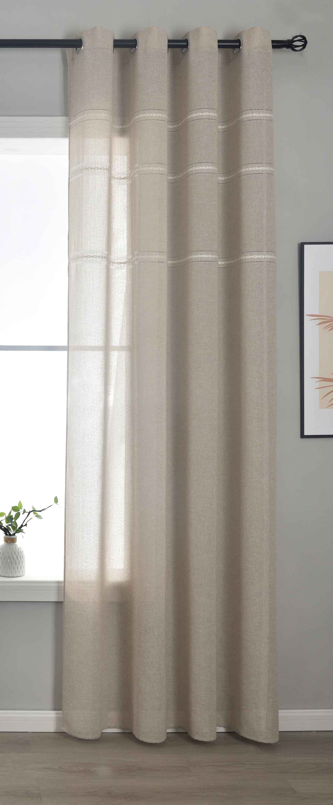 Halbtransparente Gardine mit Ösen »Leipzig« Kettenmuster lichtdurchlässig elegante Struktur 202450 Taupe Gardinenschal 202450taupe | Gardinenbox.de