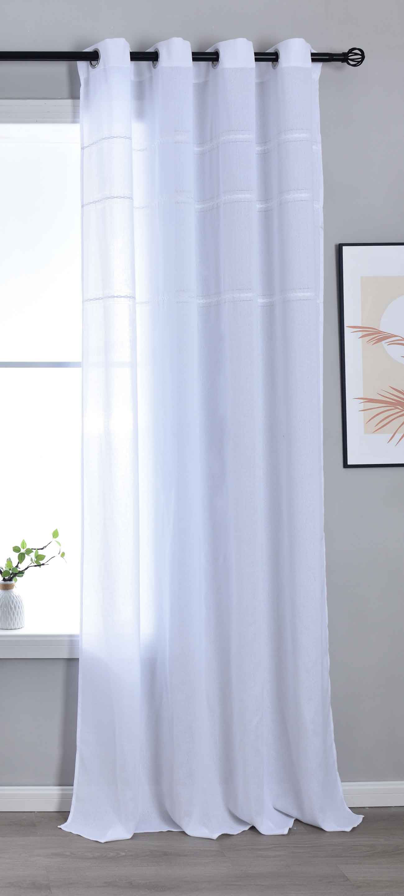 Halbtransparente Gardine mit Ösen »Leipzig« Kettenmuster lichtdurchlässig elegante Struktur 202450 Weiß Gardinenschal 202450weiss | Gardinenbox.de