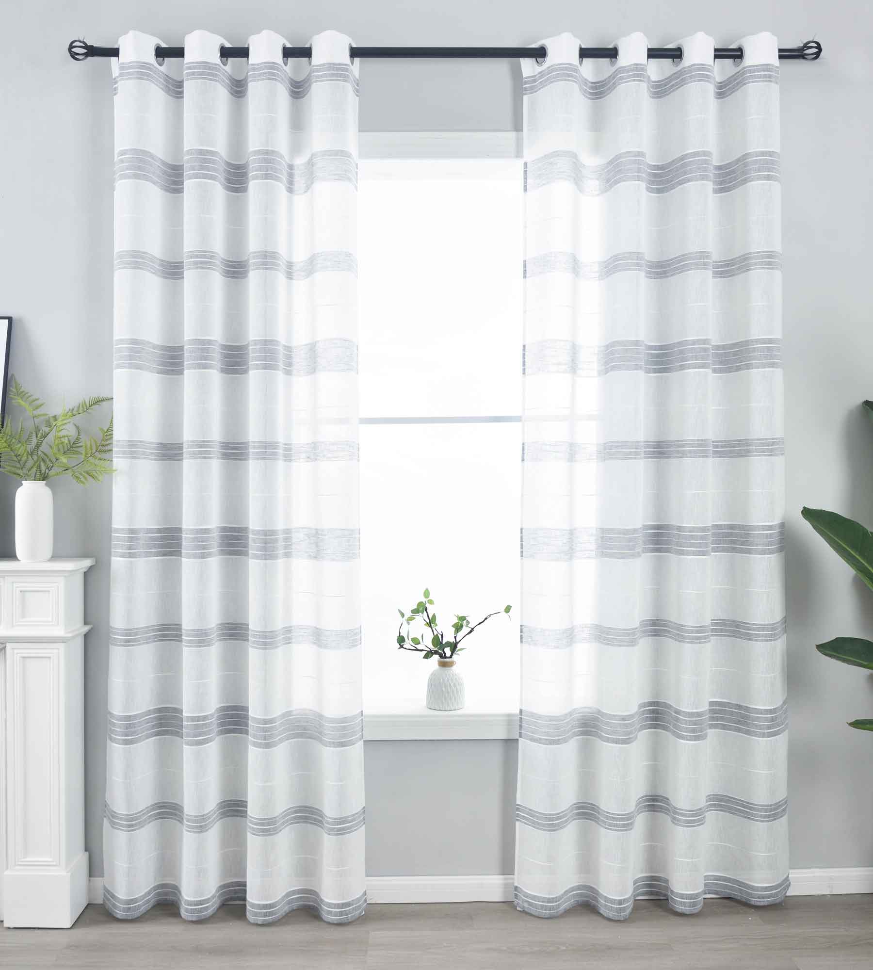 2er Set Halbtransparente Gardinen mit Ösen »Frankfurt« Leinenbindung Robust Formstabil Linienmuster 202460-2 Grau Gardinenschal 202460-2grau | Gardinenbox.de