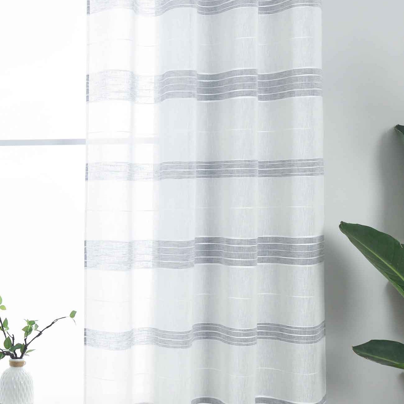 Halbtransparente Gardine mit Ösen »Frankfurt« Leinenbindung Robust Formstabil Linienmuster 202460 Grau Gardinenschal 202460grau | Gardinenbox.de