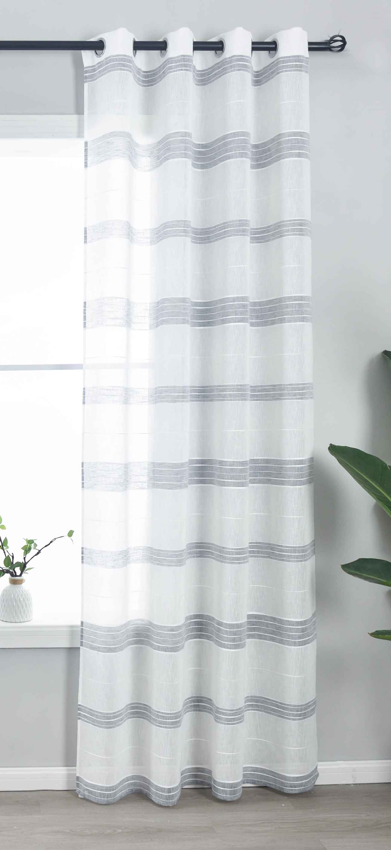 Halbtransparente Gardine mit Ösen »Frankfurt« Leinenbindung Robust Formstabil Linienmuster 202460 Grau Gardinenschal 202460grau | Gardinenbox.de